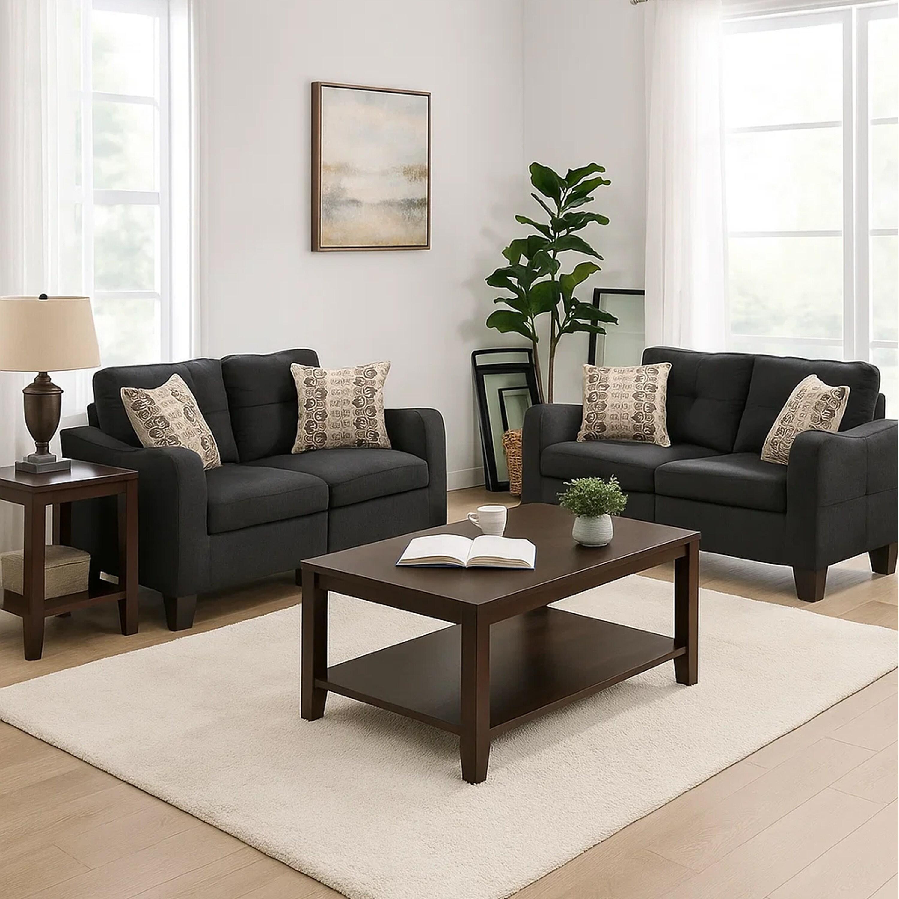 Benjara Polyfiber 2 Pieces Sofa Set With Accent Pillows Dark Gray-Color:Gray