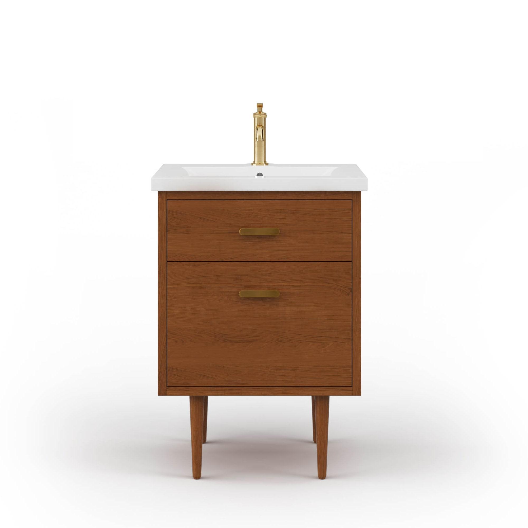 Brandy 24" Honey Walnut Freestanding Vanity with Ceramic Sink