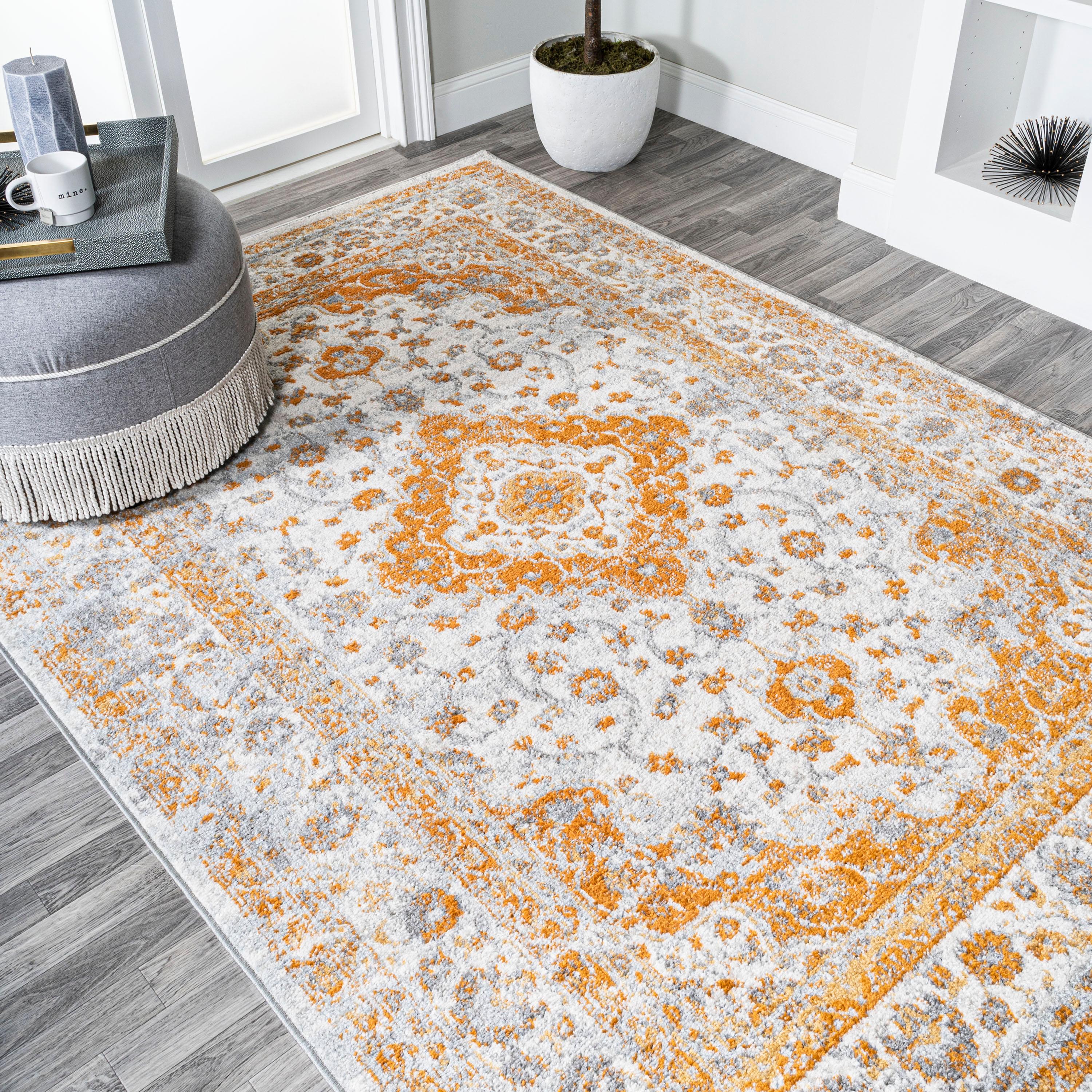 5'x8' Indhira Ornate Medallion Persian Area Rug, Orange/Cream - JONATHAN Y