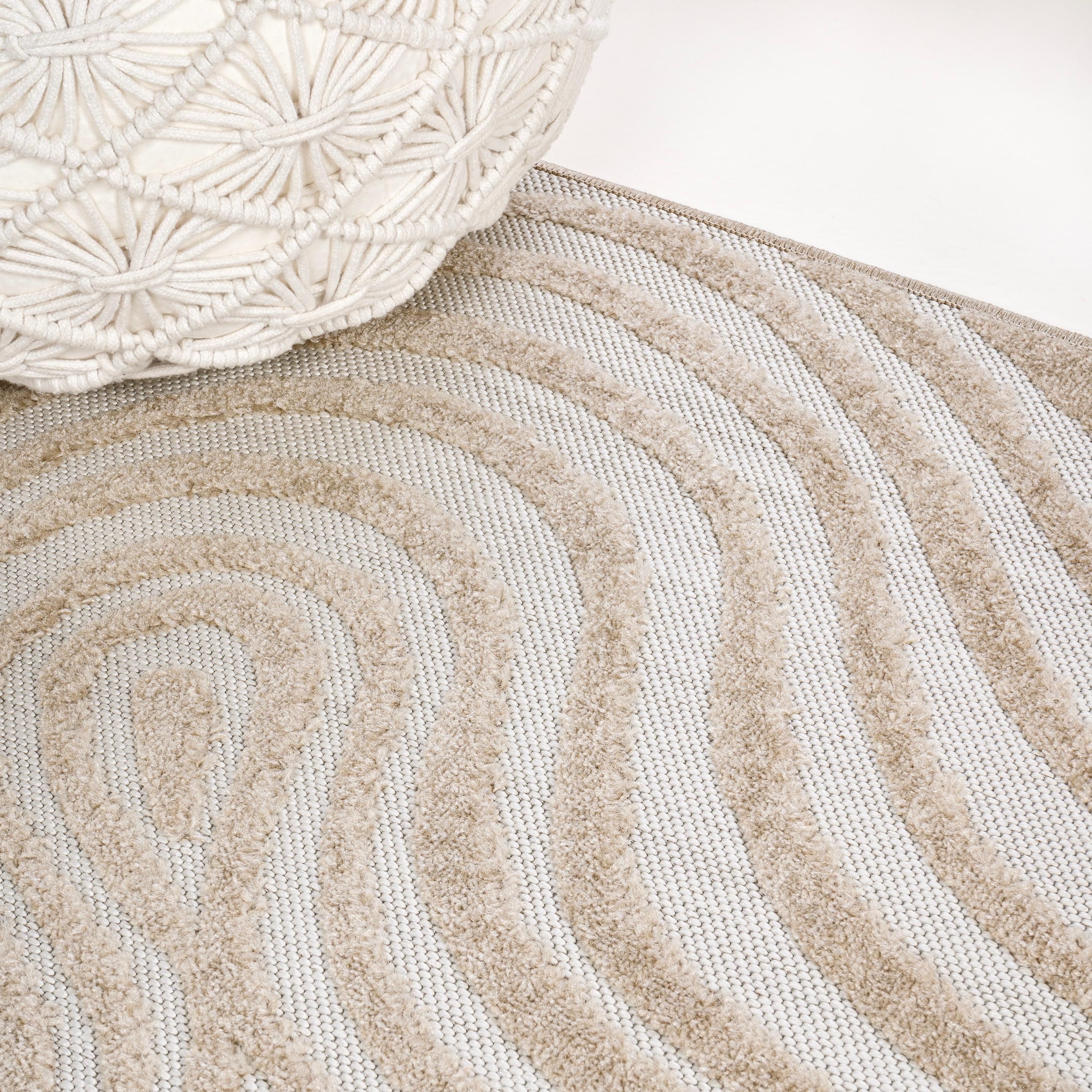 JONATHAN Y Maribo High-Low Abstract Groovy Striped Beige/Cream 3 ft. x 5 ft. Indoor/Outdoor Area Rug