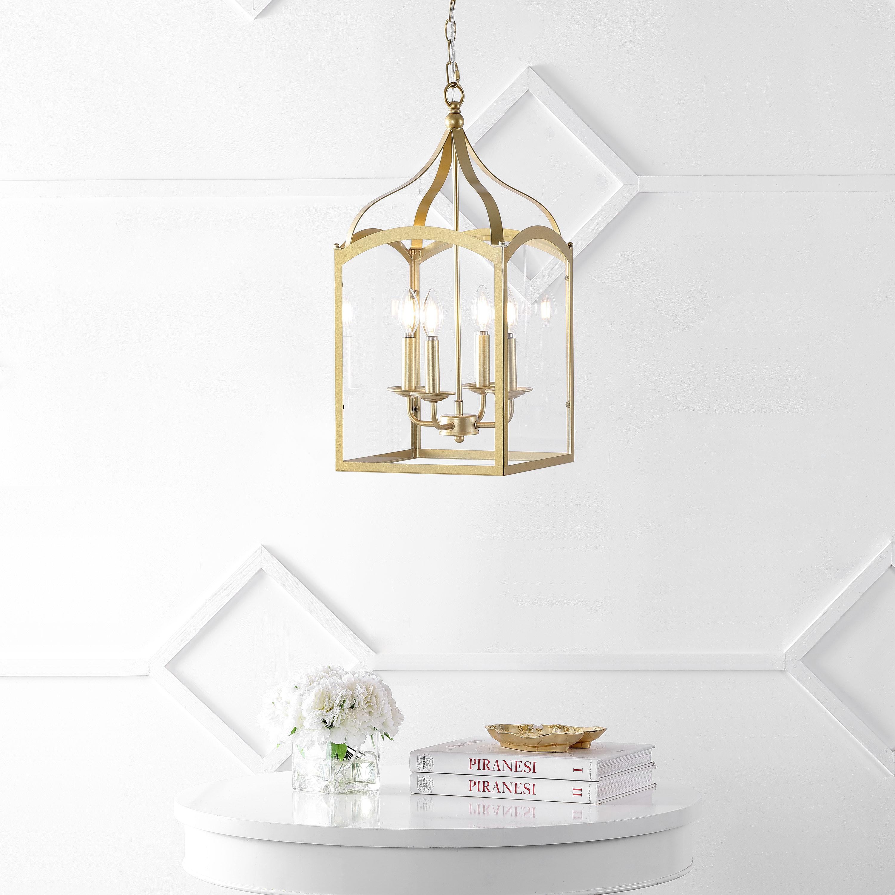 11" LED 4-light Ruth Classic Lantern Metal/Glass Pendant Antique Gold - JONATHAN Y: ETL Listed, Adjustable Height