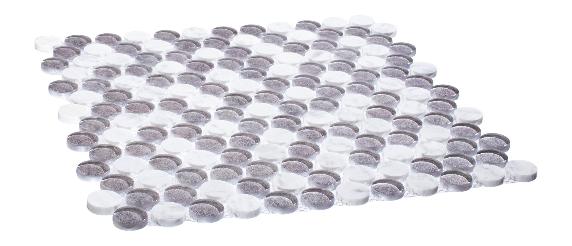 Space 3/4" Penny Round Glass & Natural Stone Mosaic Kitchen Backsplash, Bathroom, Shower, Wall and Floor Tile