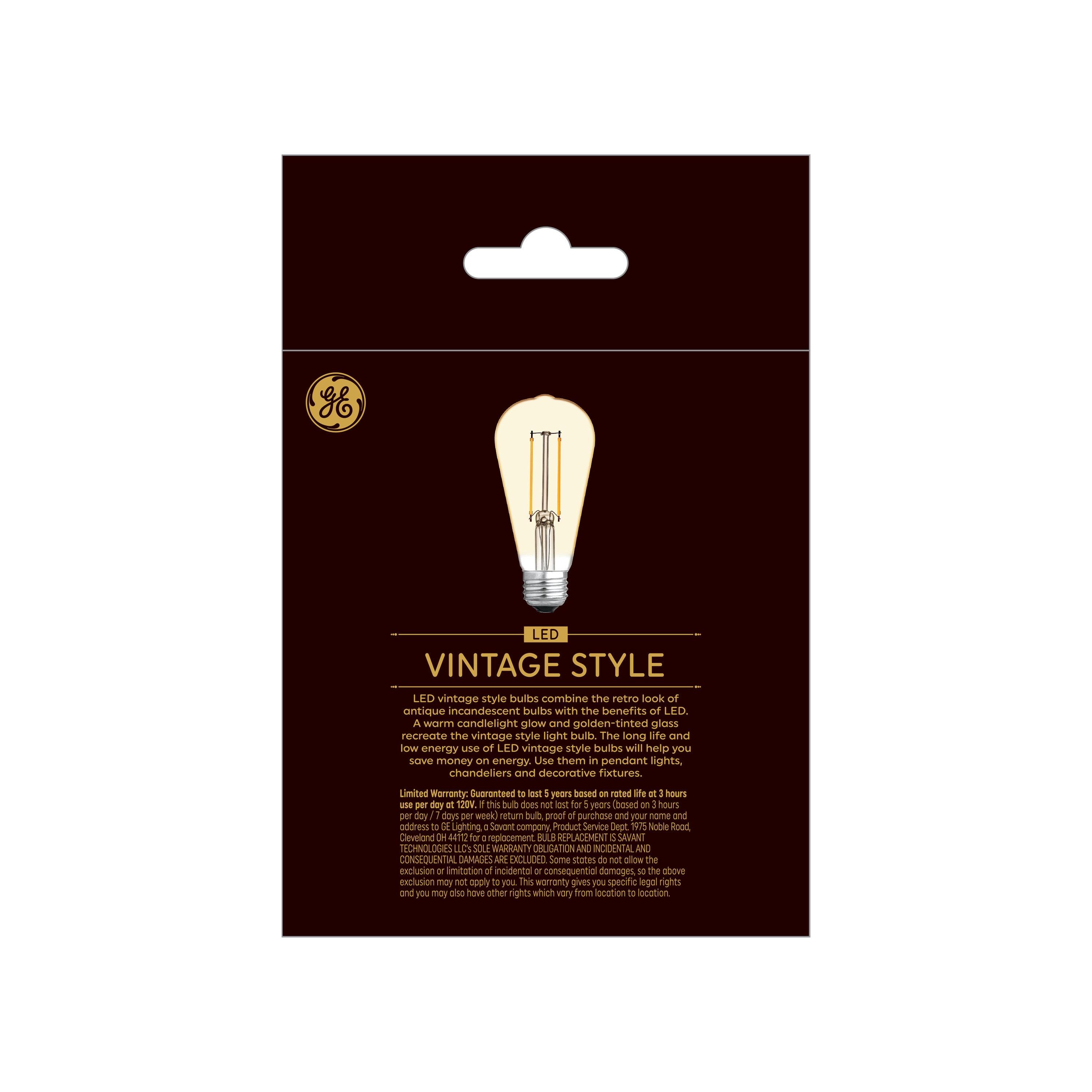 GE 2pk 60W Vintage Style ST19 LED Edison Light Bulbs Amber Glass: E26 Base, Dimmable, Warm Light, Antique Style