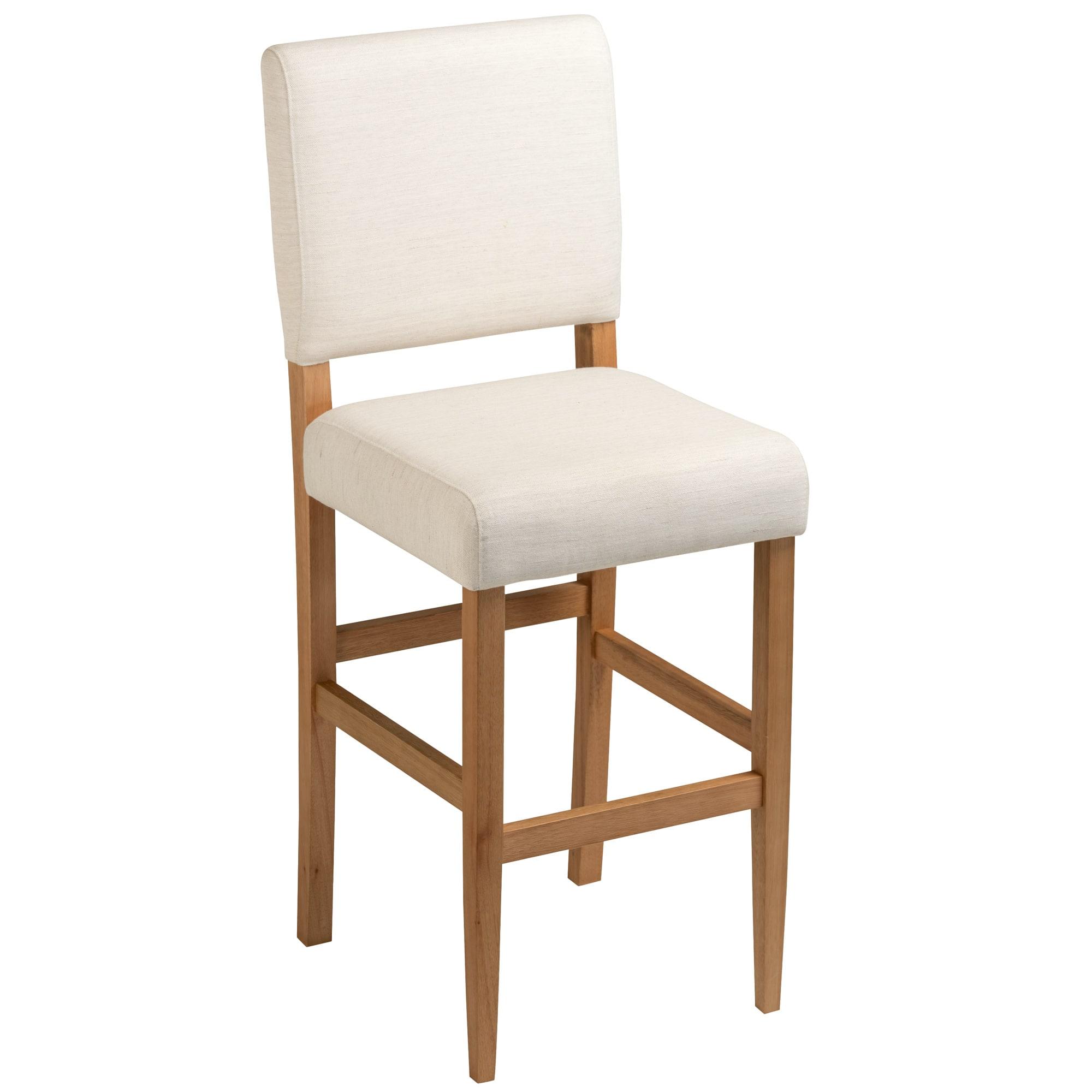 Brax Bar Height 28-inches Stool Natural White Sand, with Upholstered Back and Wood Base - 2-Pack