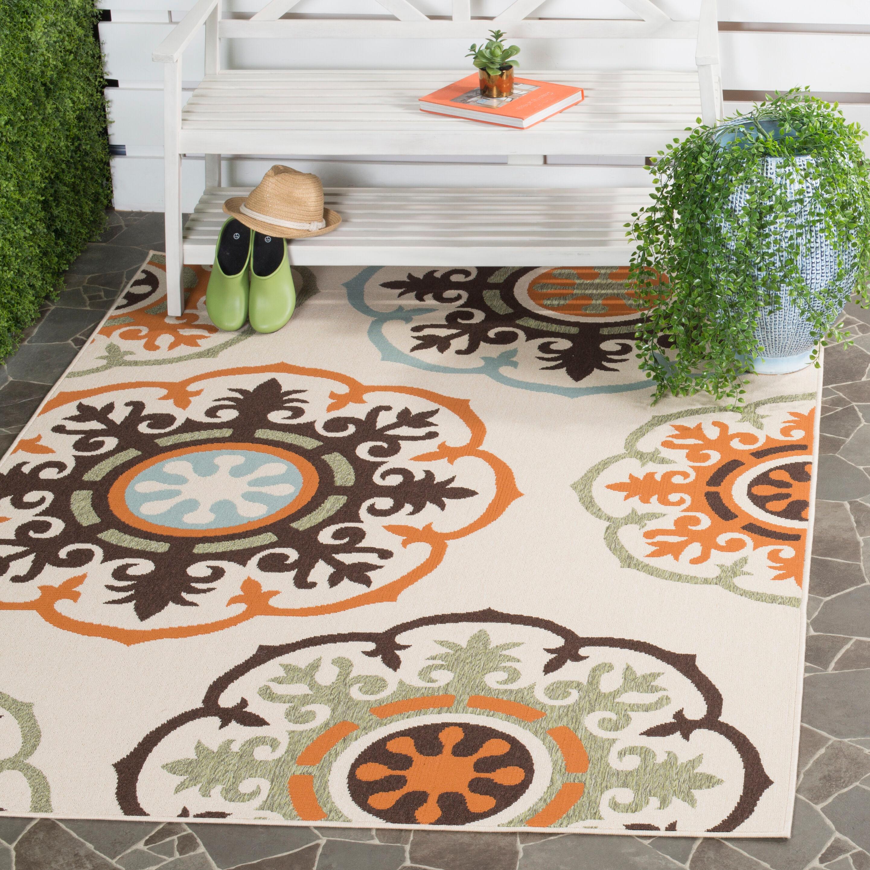 Veranda VER002 Power Loomed Indoor/Outdoor Area Rug - Cream/Terracotta - 5'3"x7'7" - Safavieh.