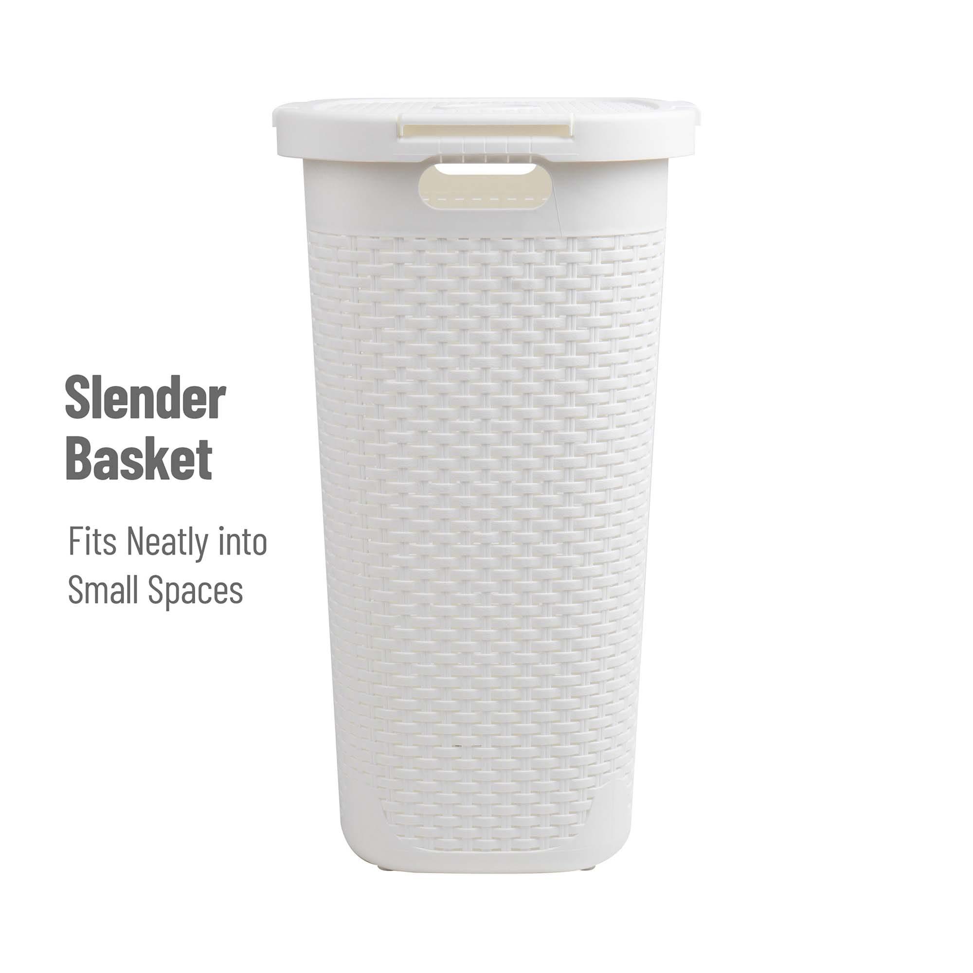 Mind Reader Mind Reader 60L Slim Laundry Hamper, Clothes Basket, Lid, Wicker Style, Plastic, 17.65"L x 13.75"W x 24.15"H, 2-Pack