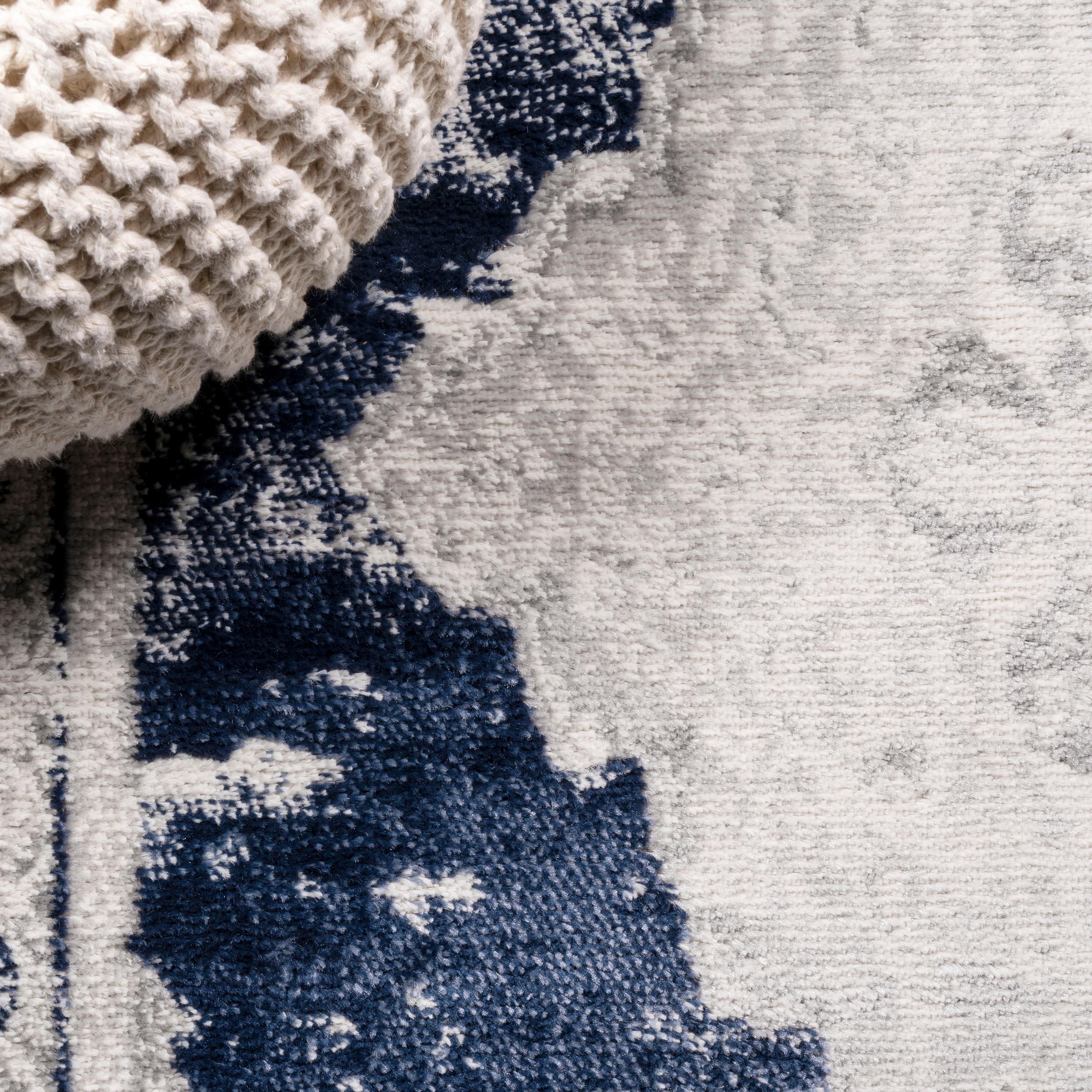 8'x10' Alhambra Ornate Medallion Modern Area Rug, Ivory/Navy - JONATHAN Y