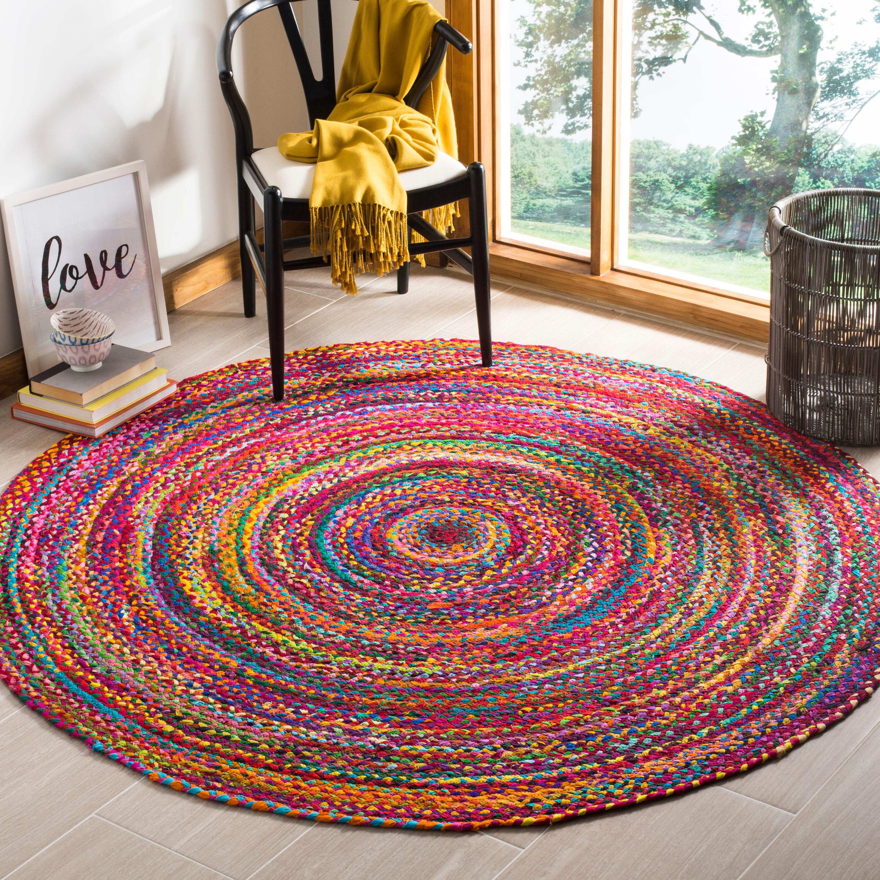 Braided BRD210 Hand Woven Accent Rug - Red/Multi - 3' Round - Safavieh.