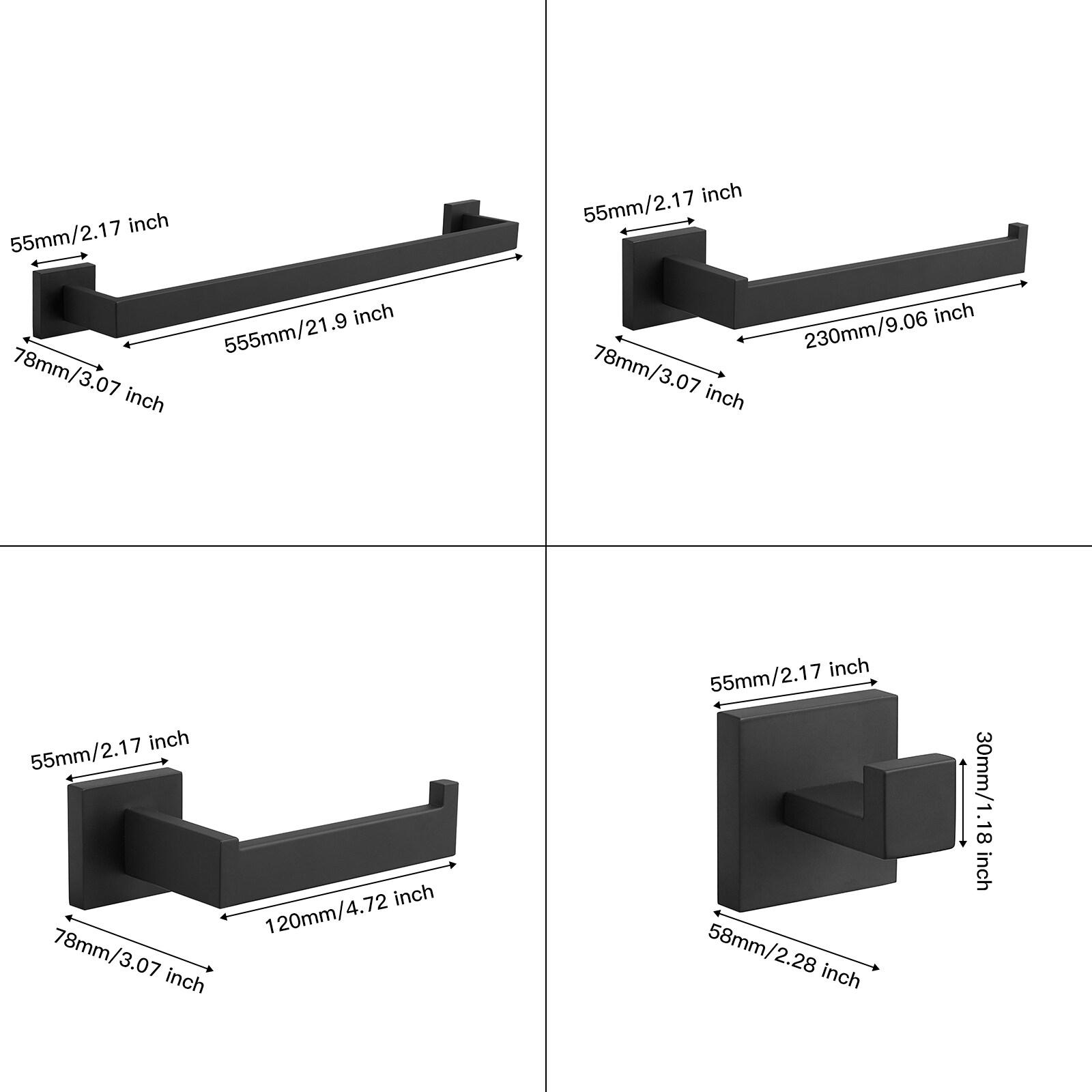 BWE 5-Piece Bath Hardware Set with Double Hooks Towel Ring Toilet Paper Holder Towel Bar in Black