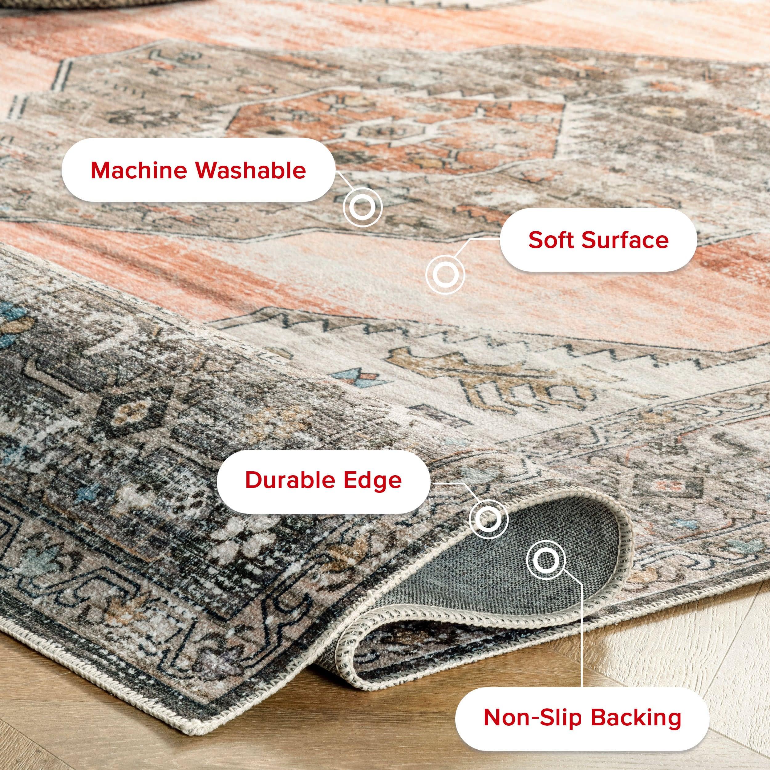 Nuloom Gracie Distressed Medallion Pet Friendly Machine Washable Area Rug, 5' x 8', Peach