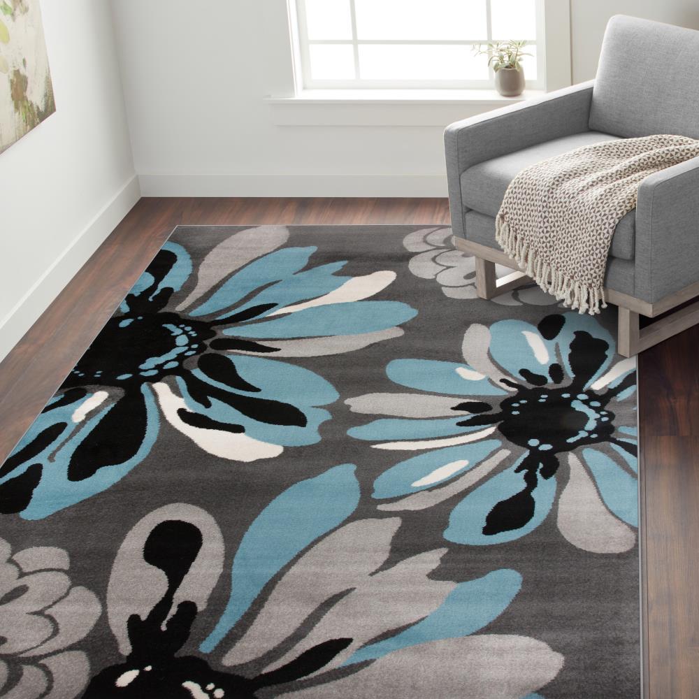 World Rug Gallery Contemporary Modern Flowers Area Rug - Blue 3'3" x 5': Stain-Resistant, Low Pile, Floral Pattern