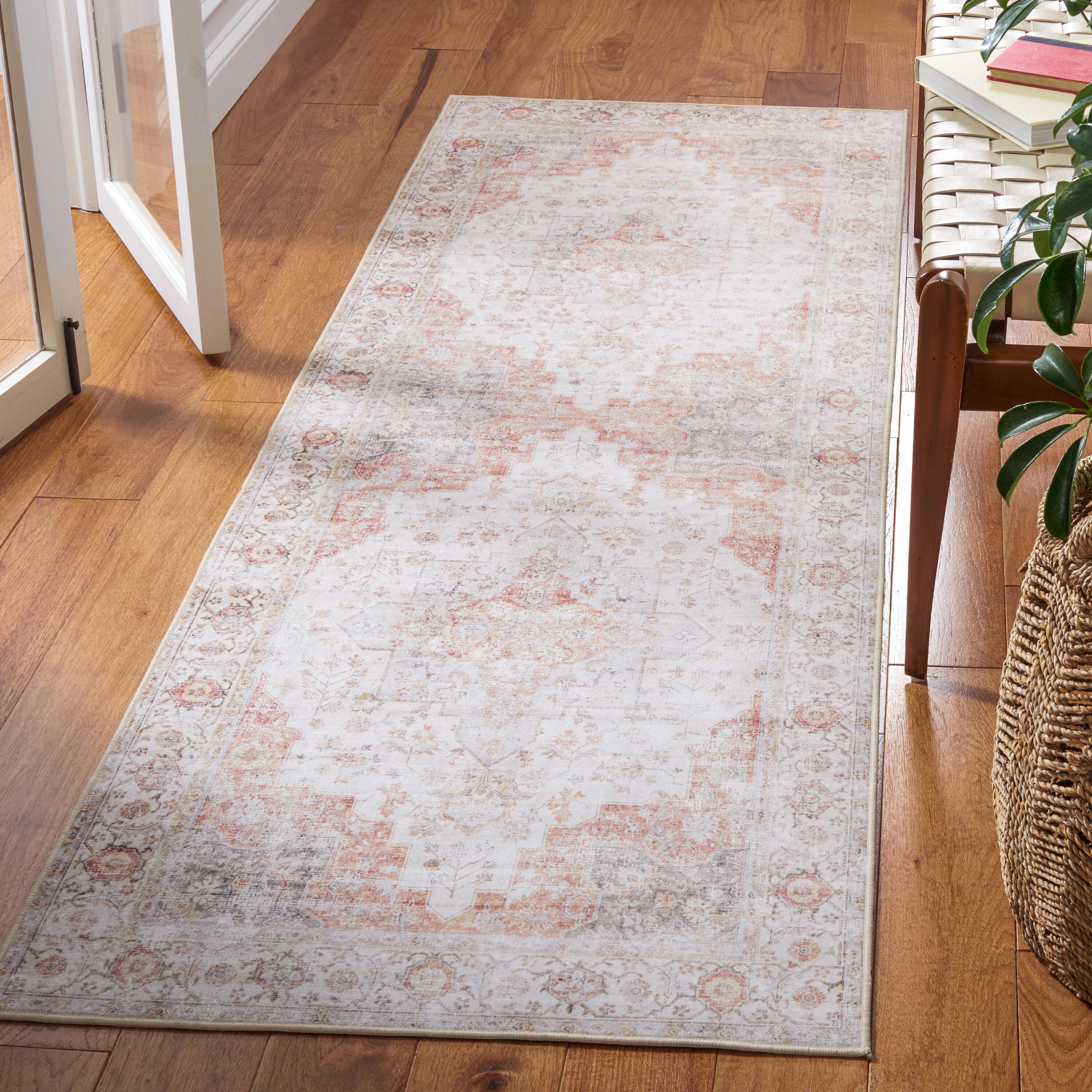 Tucson Vintage Persian TSN105 Power Loomed Machine Washable Skid-Resistant Indoor Runner Rug - Light Grey/Rust - 2'6"x6' - Safavieh