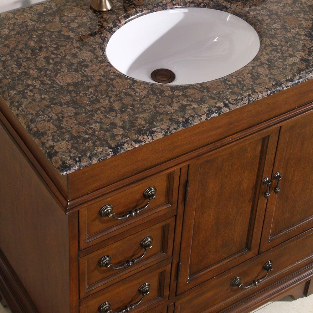 Silkroad Exclusive Transitional Baltic Brown Granite Bathroom Vanity- Single Sink - 36 in. Wide
