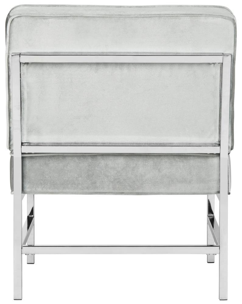 SAFAVIEH Ansel Modern Tufted Linen Chrome Accent Chair, Light Grey