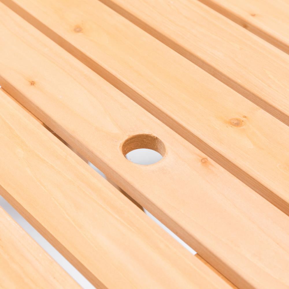 Gardenised Wooden Outdoor Round Picnic Table with Bench for Patio, 6- Person with Umbrella Hole - Stained