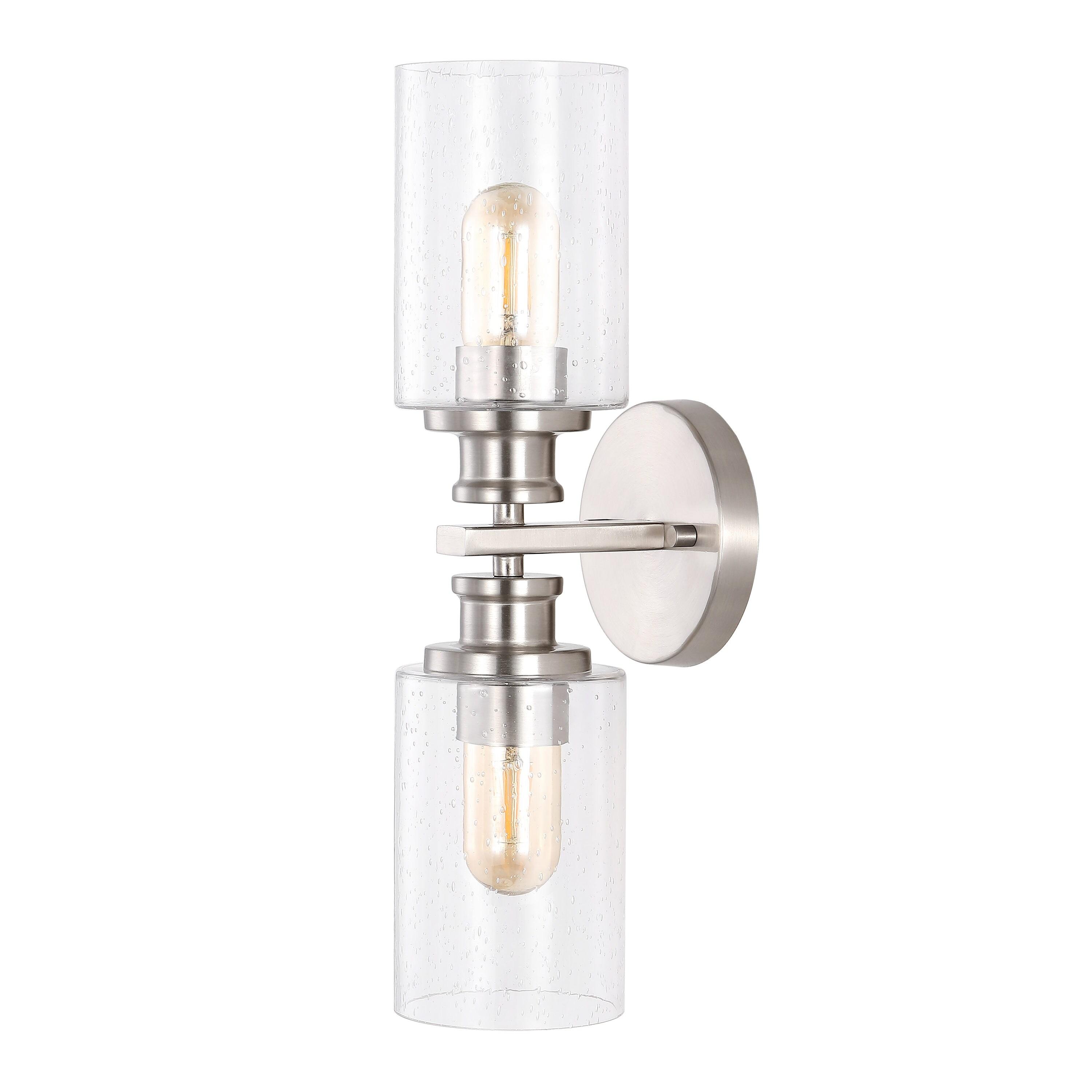 JONATHAN Y Jules Edison 16.5" Cylinder 2-Light Iron/Seeded Glass Farmhouse Contemporary LED Wall Sconce, Nickel