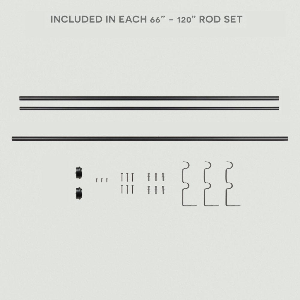 EXCLUSIVE HOME Topper 1" Curtain Rod and Coordinating Finial Set, Matte Black, Adjustable 66"-120"