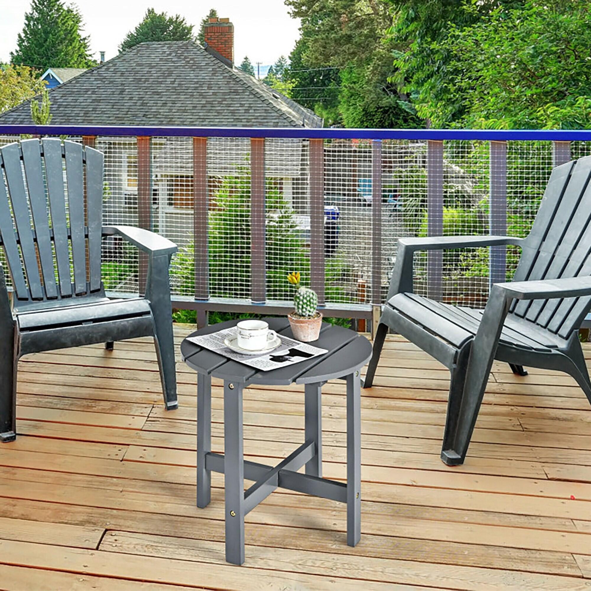 Costway 18'' Patio Round Side End Coffee Table Wooden Slat Garden Deck Grey