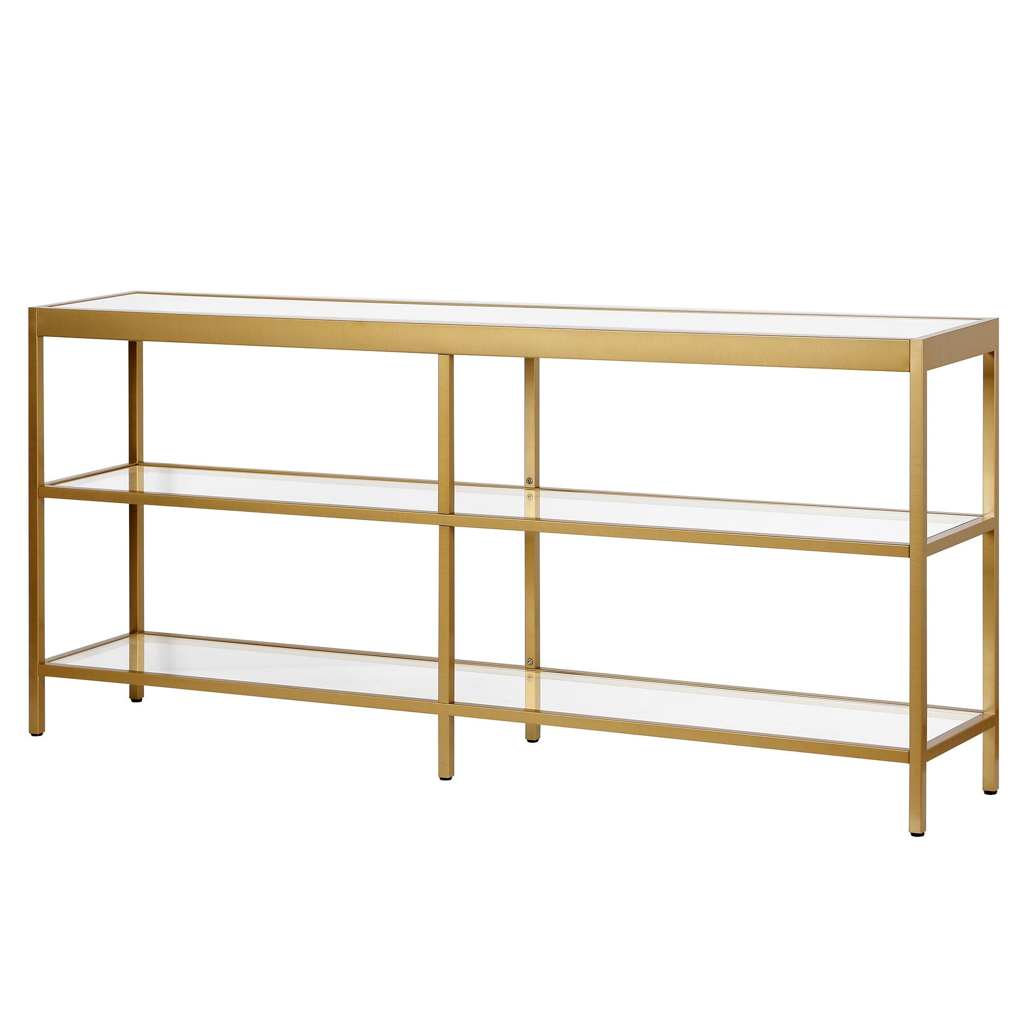 Evelyn&Zoe Alexis 64" Wide Rectangular Console Table, Brass