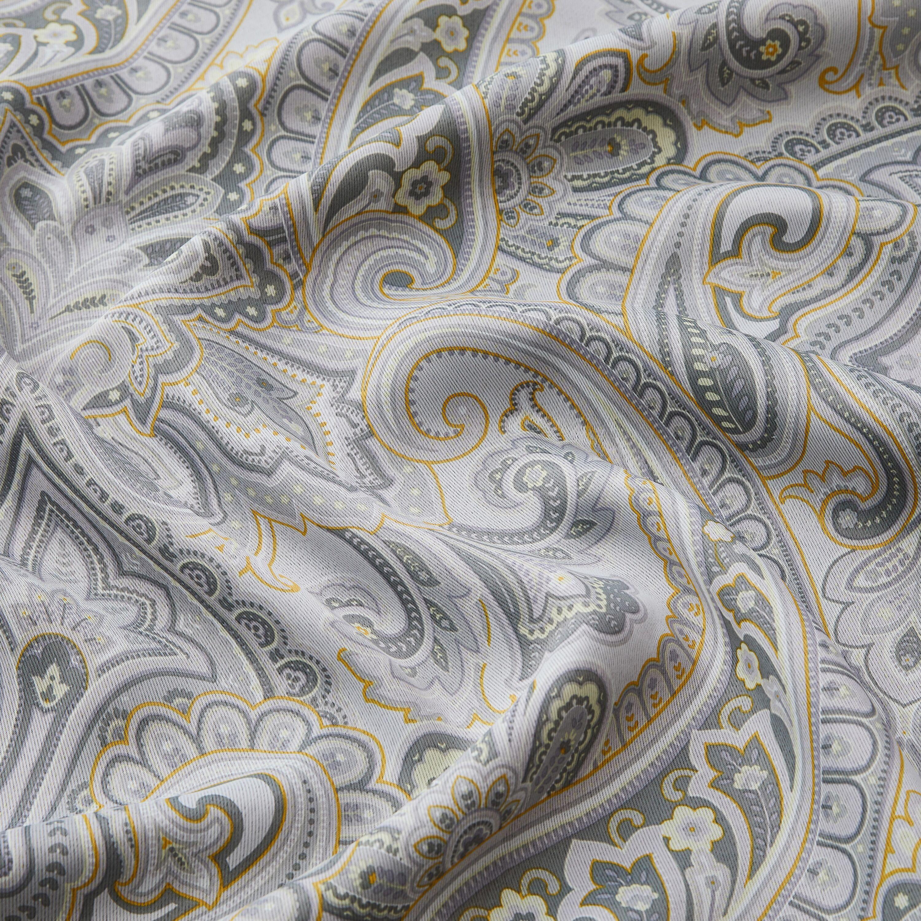 HLC.ME Paris Paisley Decorative Print Damask Pattern Light Reducing Grommet Window Curtain Panels for Bedroom, Set of 2 - Grey, 50 W x 96 L