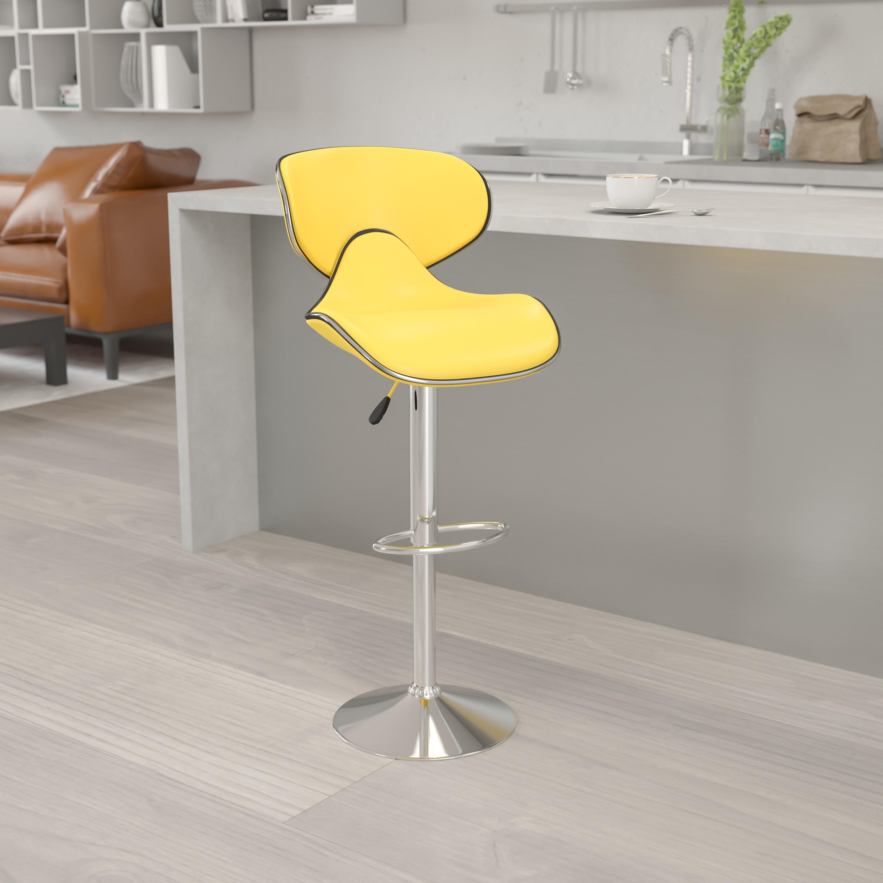 Flash Furniture Contemporary Cozy Mid-Back Yellow Vinyl Adjustable Height Barstool with Chrome Base