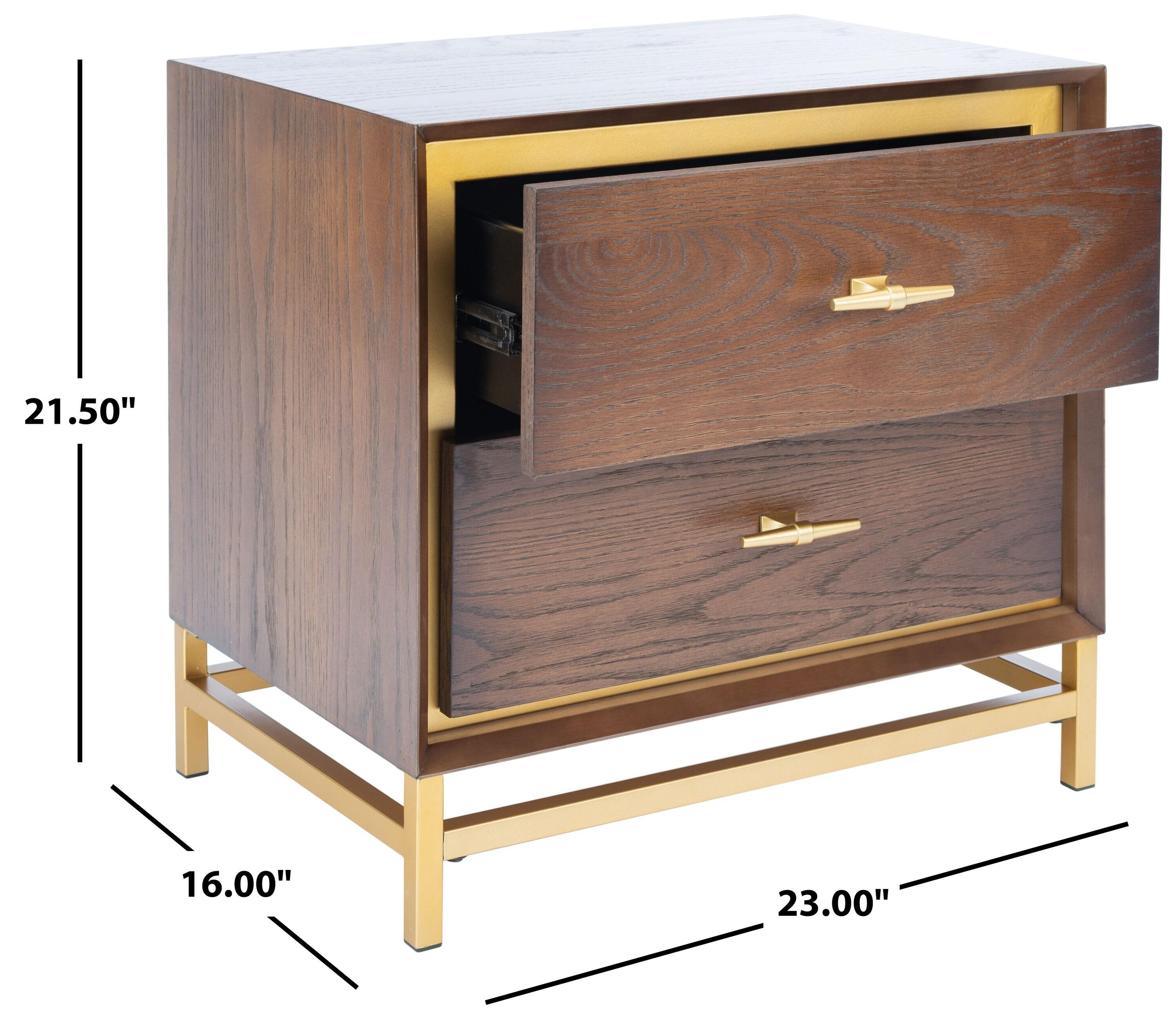 Fenno 2 Drawer Nightstand - Walnut/Brass - Safavieh.