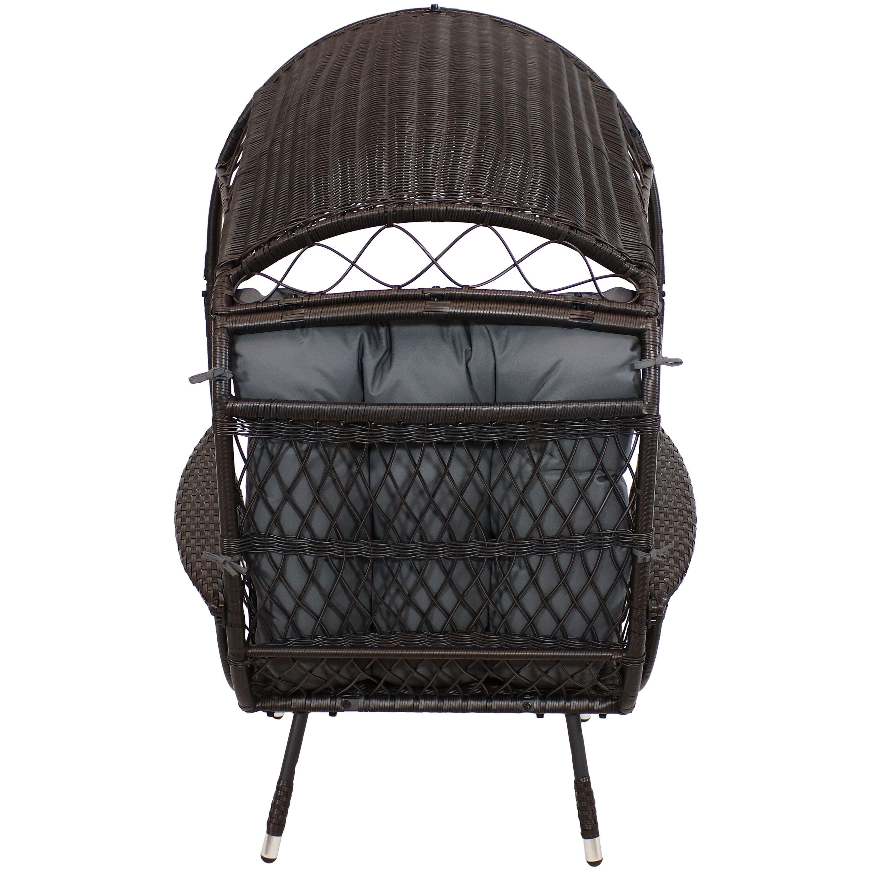 Sunnydaze Shaded Comfort Wicker Outdoor Egg Chair with Legs - 56.5" H - Gray