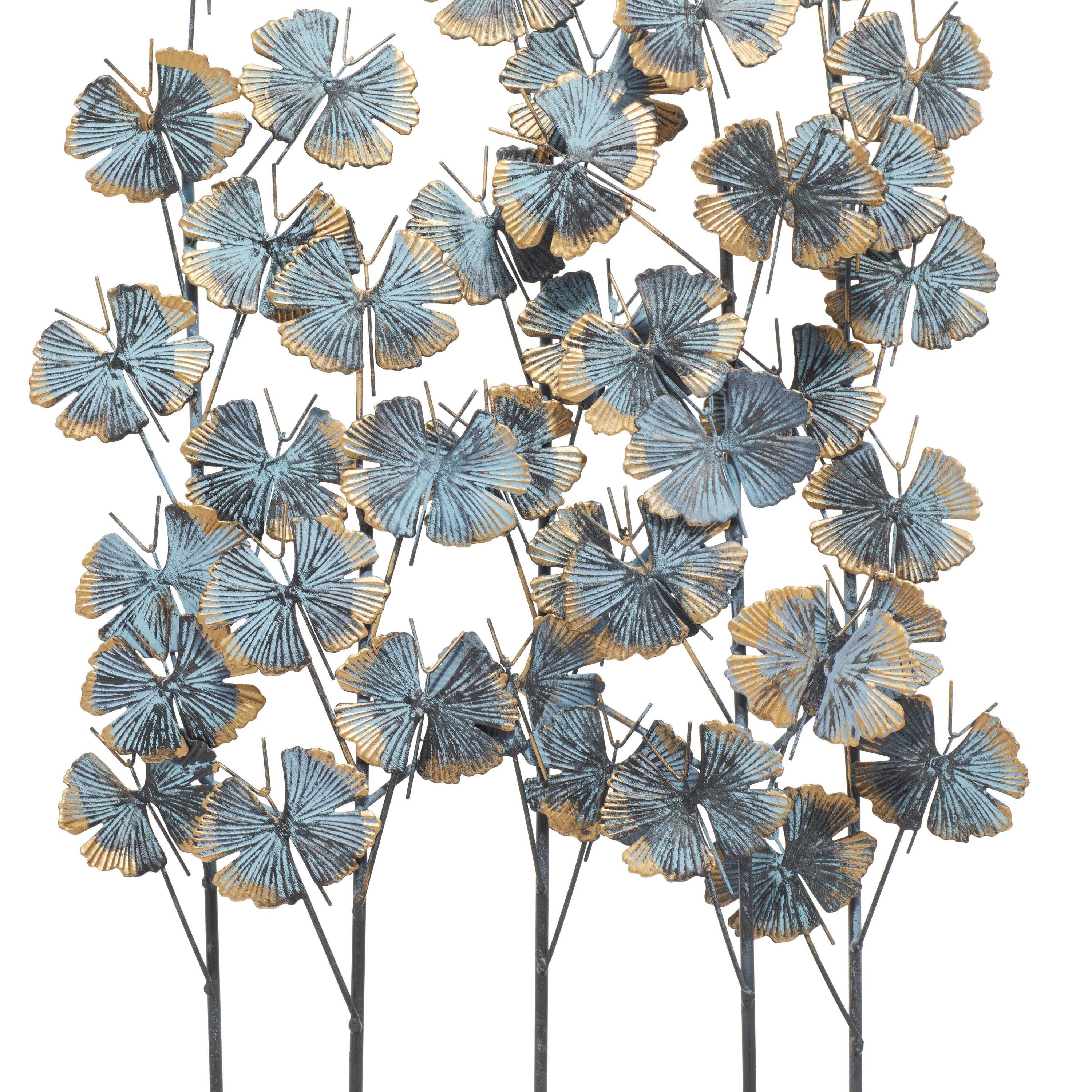 Teal and Gold Iron Leaf Sculpture with Flat Base