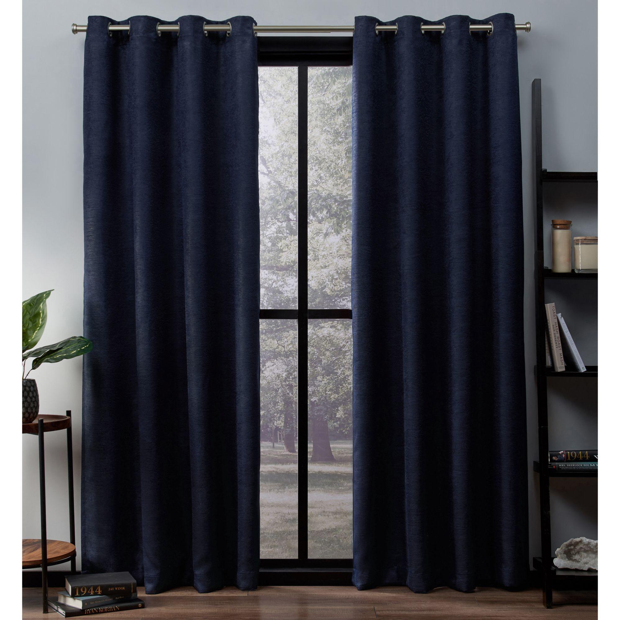 Set of 2 84"x52" Oxford Textured Sateen Thermal Room Darkening Grommet Top Window Curtain Panel Navy - Exclusive Home