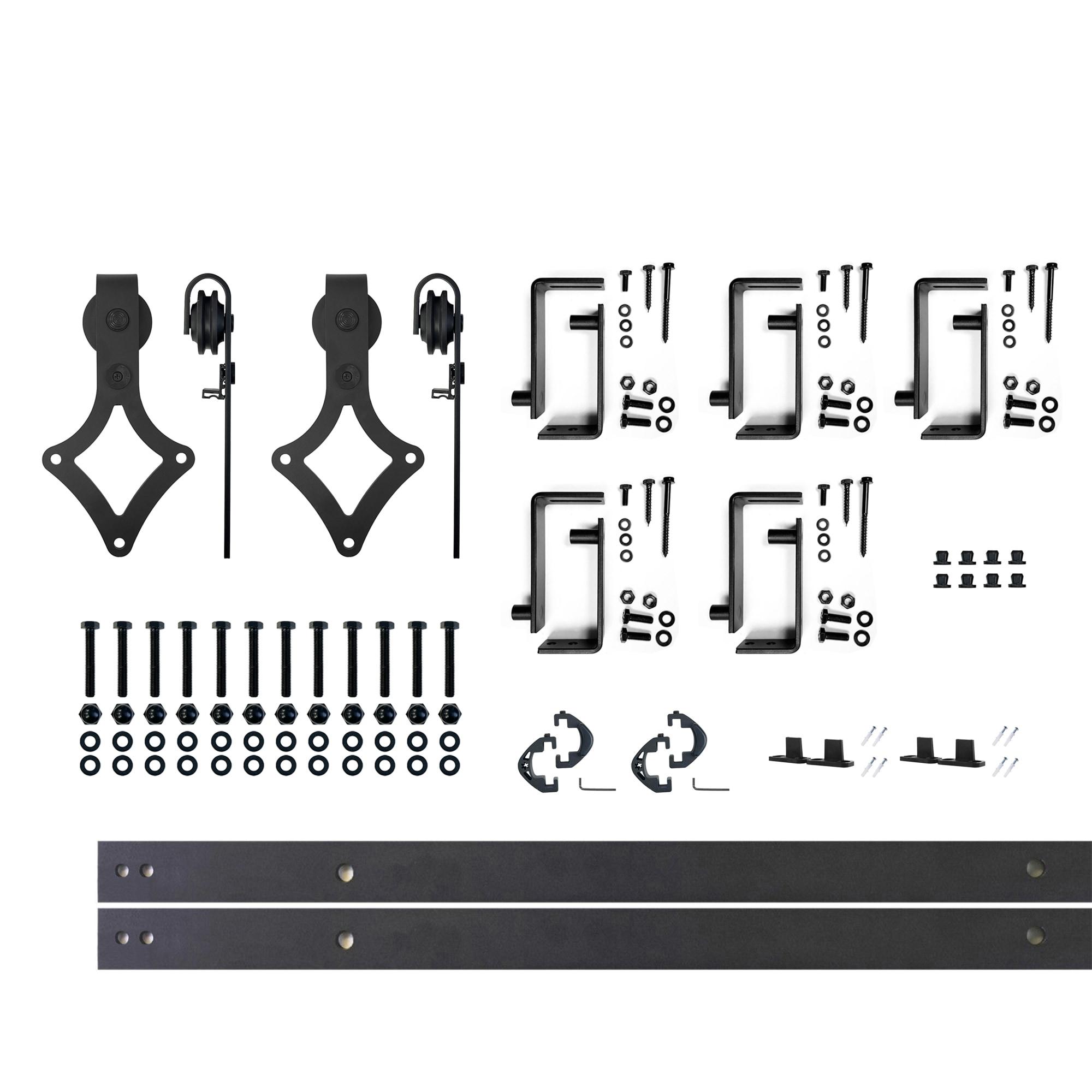 Homacer Black Rustic Diamond Design Double Track Bypass Barn Door Hardware Kit For Two Use( Door Not Included)