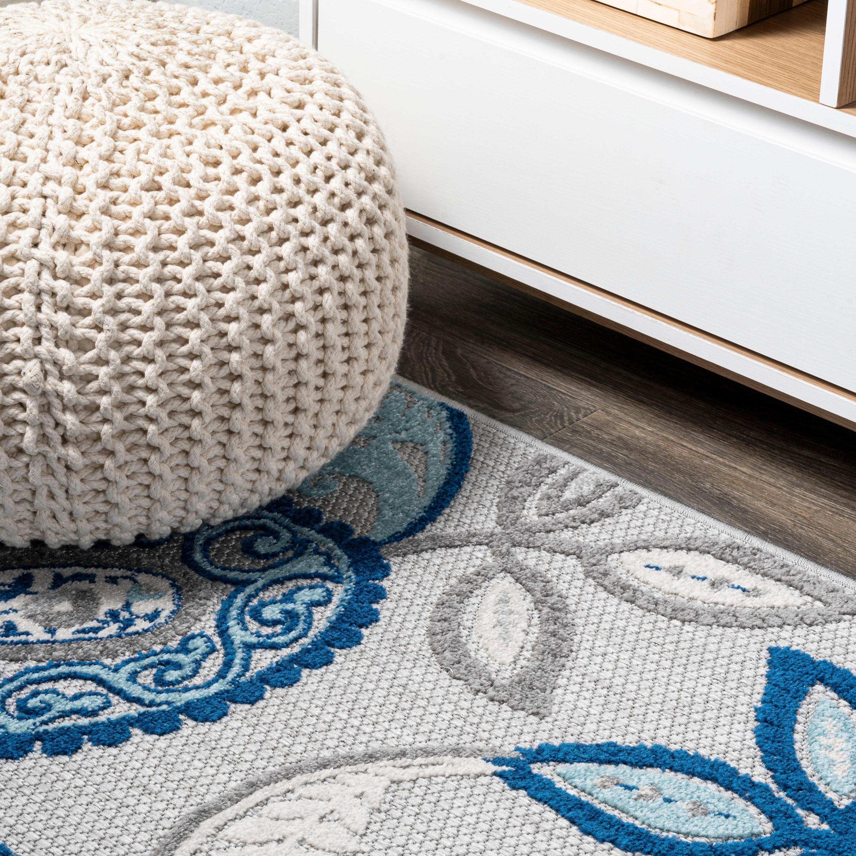 3'x5' Julien Paisley High-Low Indoor/Outdoor Area Rug, Blue/Light Gray - JONATHAN Y