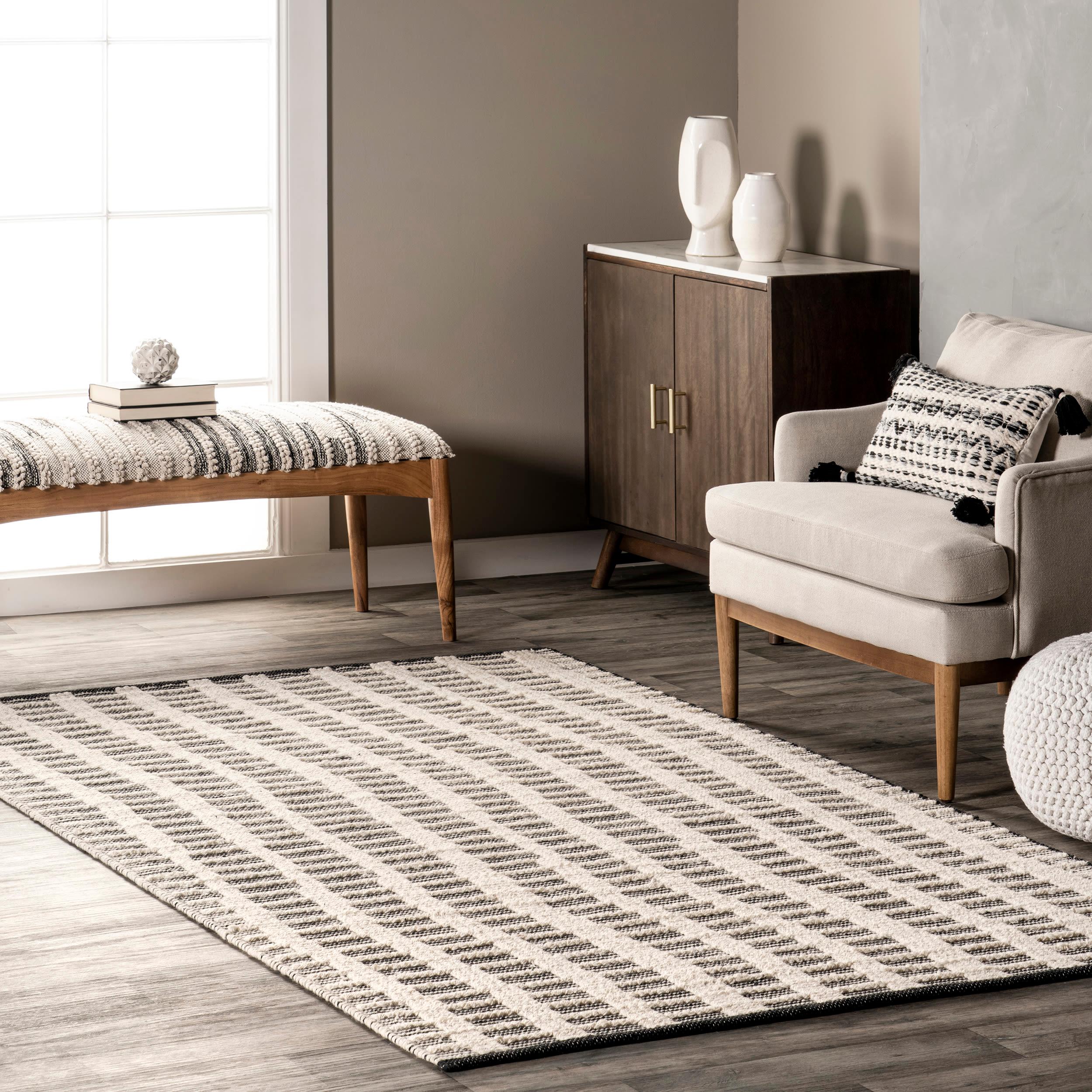 Arvin Olano x Rugs USA Parker Check Textured Ivory Area Rug