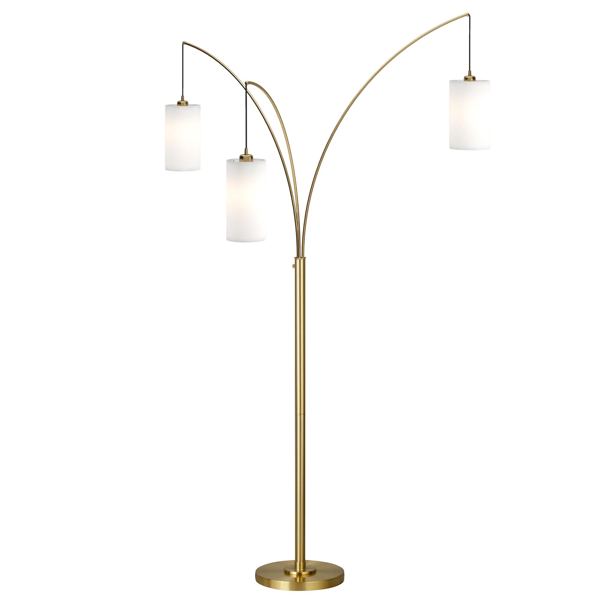 Evelyn&Zoe Aspen 3-Light Torchiere Floor Lamp with Fabric Shade, Brass/White