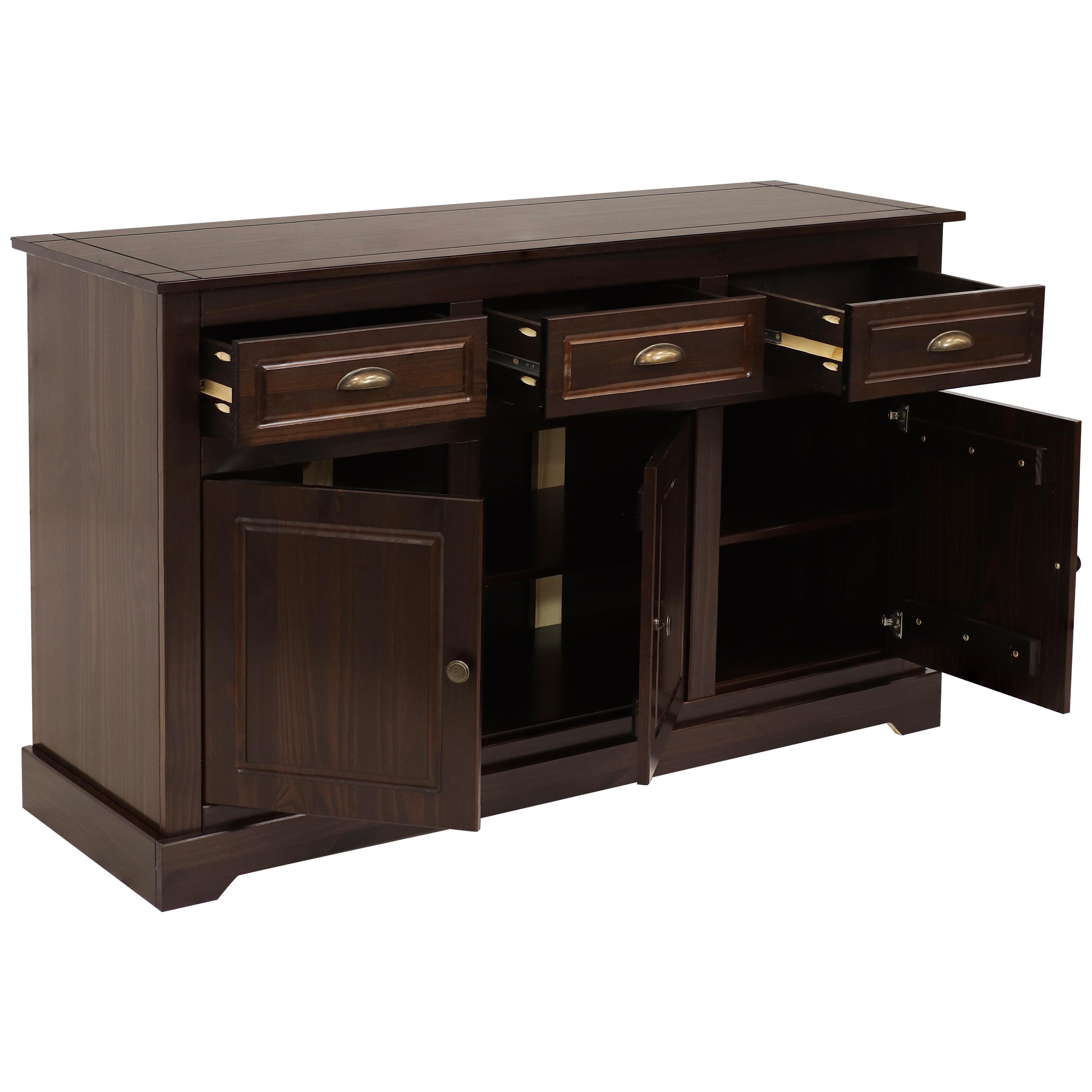 Sunnydaze Sideboard with 3 Drawers and 3 Doors - Solid Pine Construction - Dark Brown- 32"