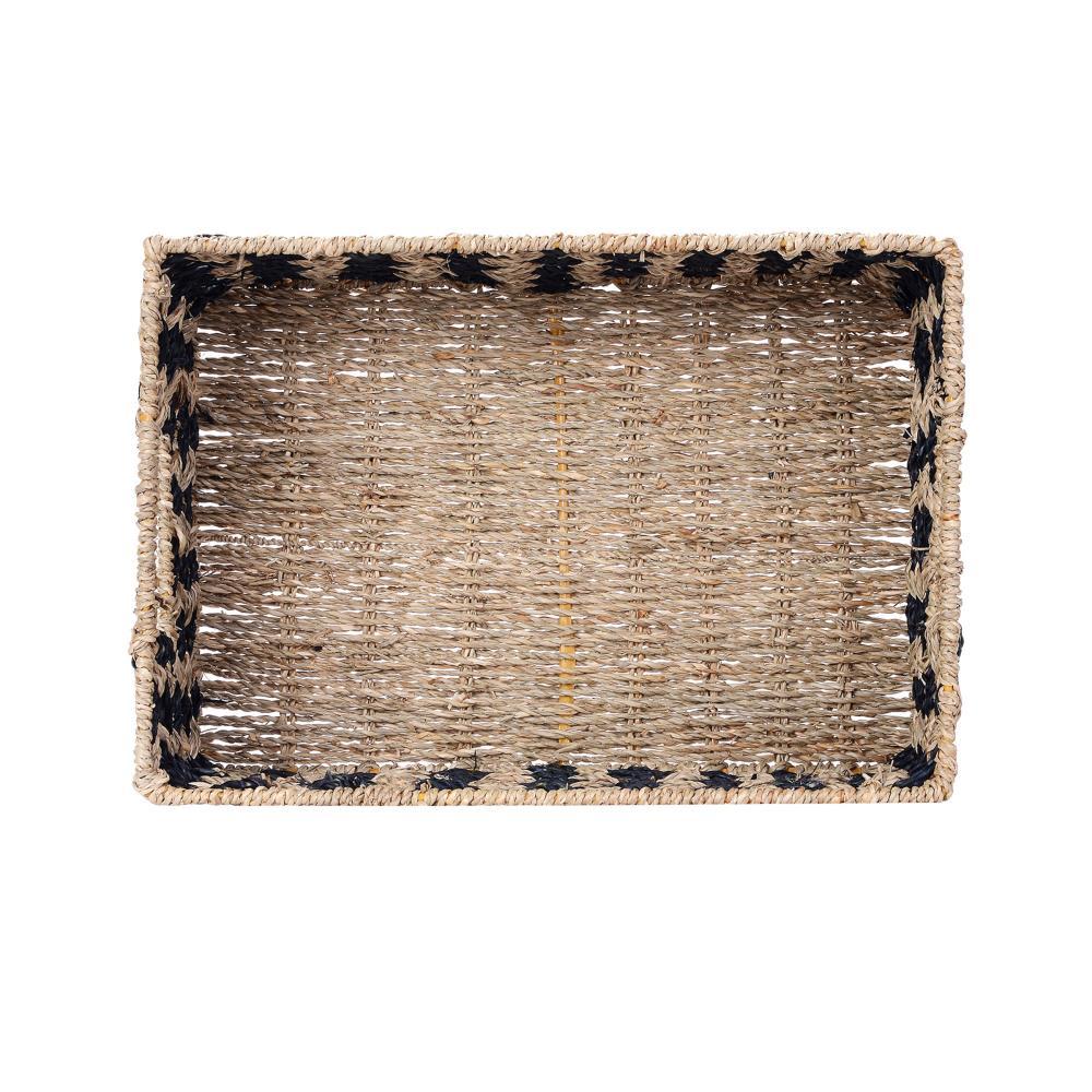 Villacera Rectangle Hand Weaved Wicker Baskets made of Water Hyacinth - Set of 2 Nesting Black and Natural Seagrass Bins