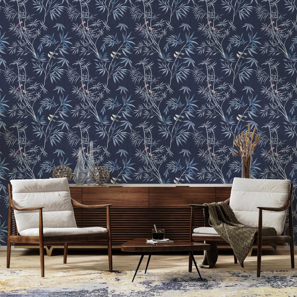 Tempaper & Co. Bamboo Chinoiserie Removable Peel and Stick Wallpaper, Nightfall, 28 sq ft: Vinyl, Self-Adhesive, Botanical Leaf Pattern
