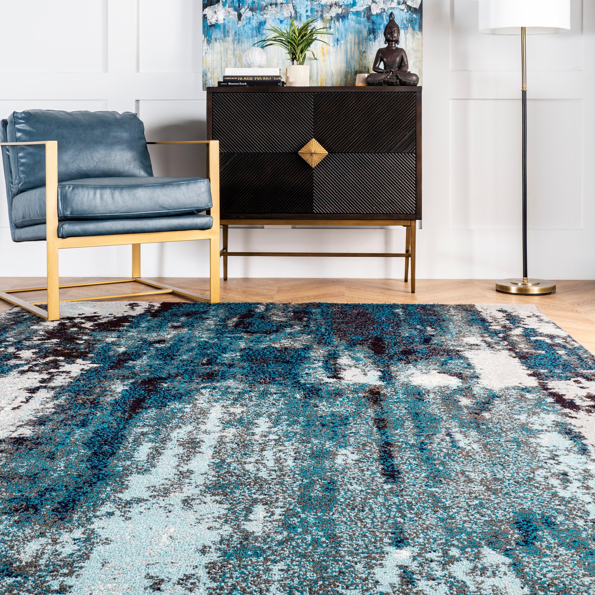 Nuloom Haydee Abstract 5 Round Indoor Area Rug for Living Room Bedroom Dining Room Kitchen, Teal/Ivory