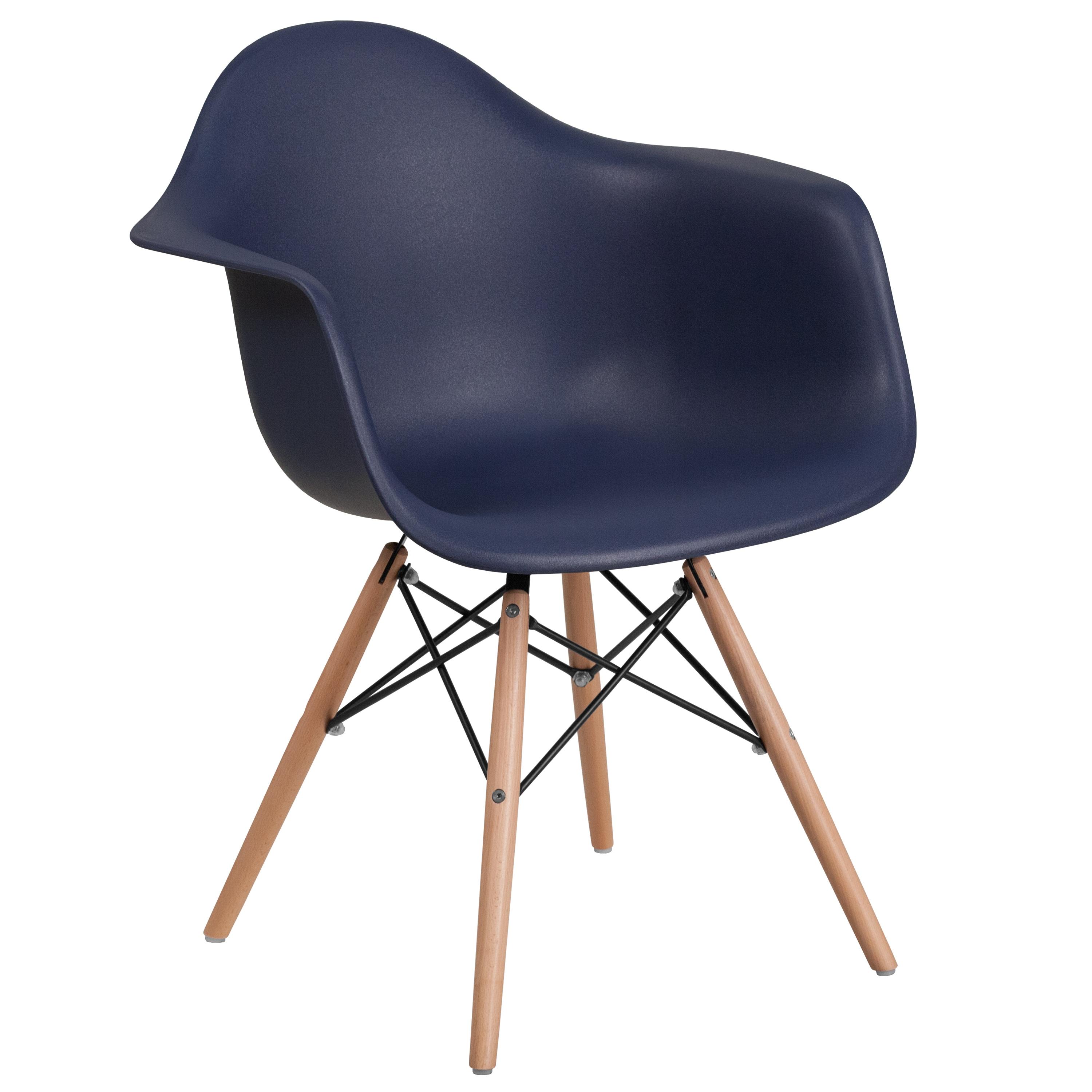2 Pack Alonza Series Navy Plastic Chair with Wooden Legs