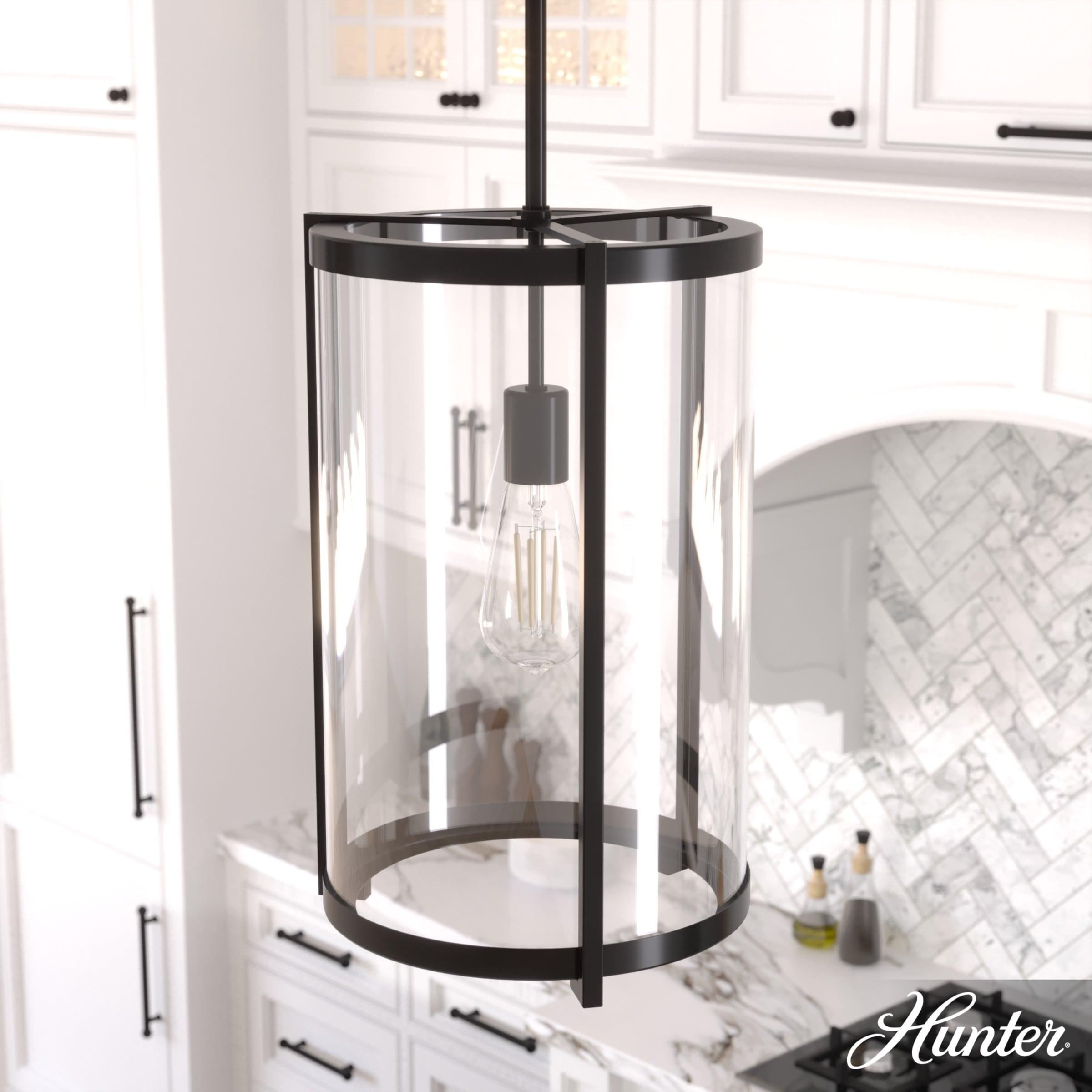 Hunter - Astwood 1-light Matte Black, Medium Size Pendant Light, Dimmable, Caged Style, Cylinder Shaped, for Bedrooms, Kitchens, Dining, Living Rooms - 19123