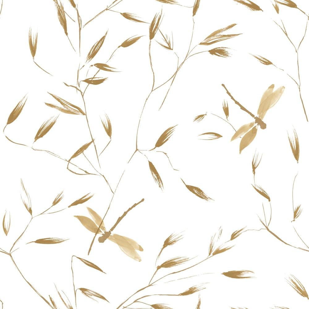 Tempaper & Co.® Dragonfly Removable Peel and Stick Wallpaper, Golden Ochre, 28 sq. ft.: Botanical Vinyl, Prepasted, Leaf Pattern