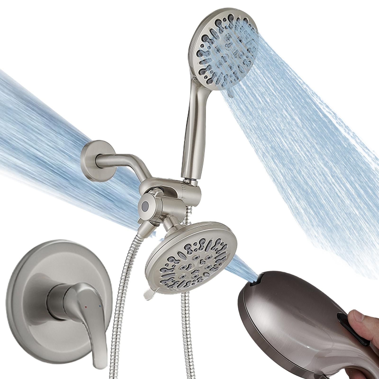 Single Handle 1-Spray Round Rain Shower Faucet Combo Set with Dual Function Pressure Balance Valve