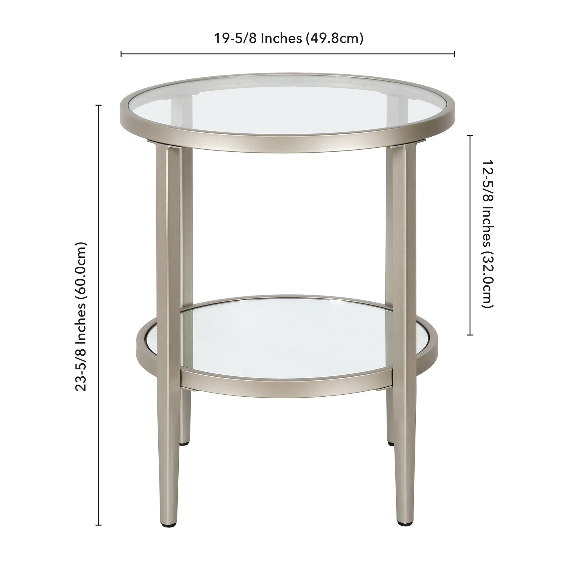 Evelyn&Zoe Hera 20" Wide Round Side Table with Mirror Shelf, Satin Nickel