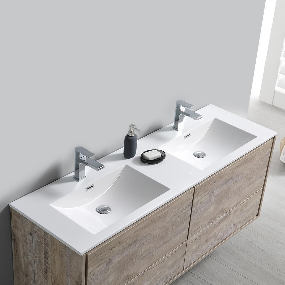 Fresca Catania 60" Wall Hung Double Sinks Wood Modern Bathroom Vanity in Natural