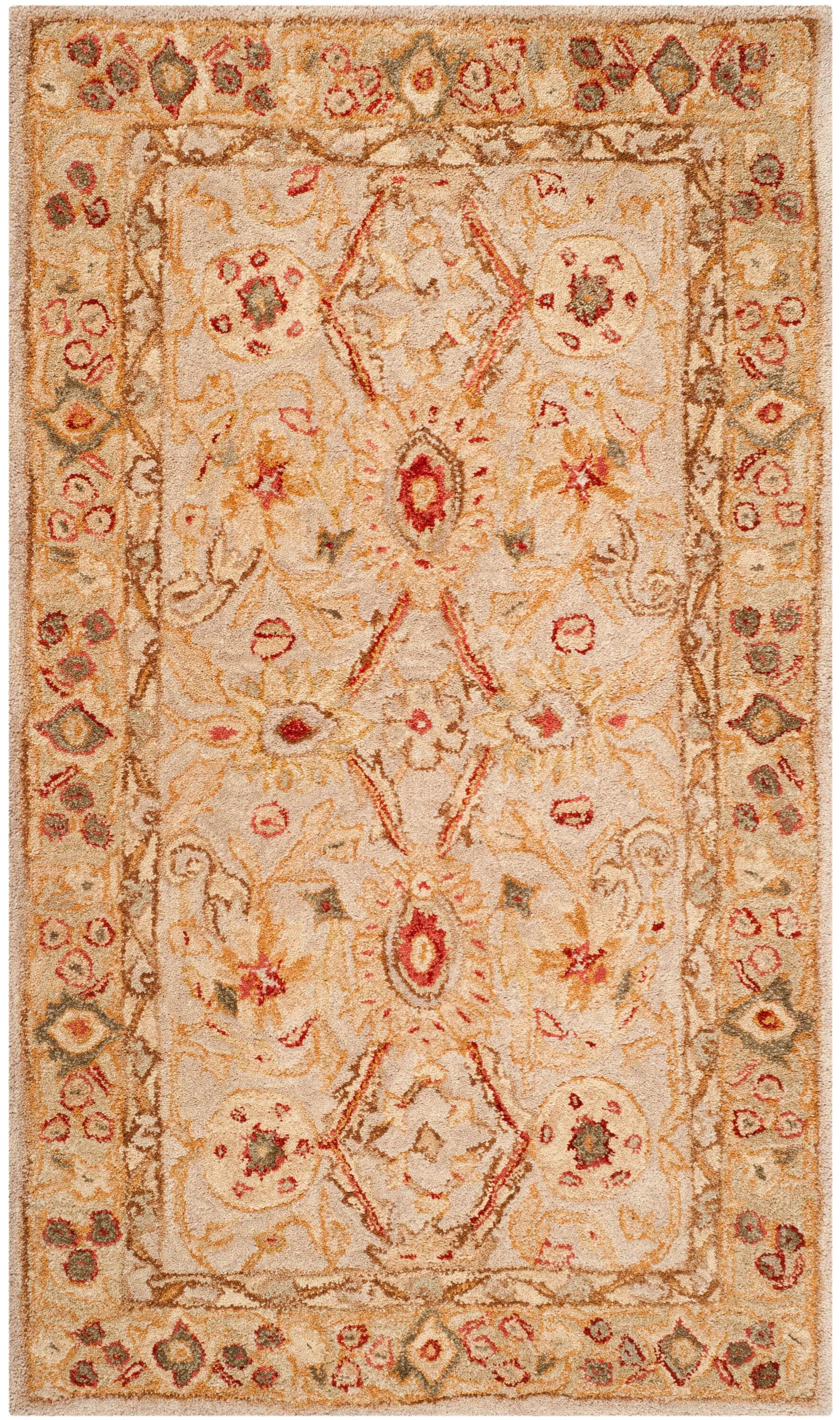 SAFAVIEH Anatolia Trinity Floral Wool Area Rug, Grey Beige/Sage, 3' x 5'