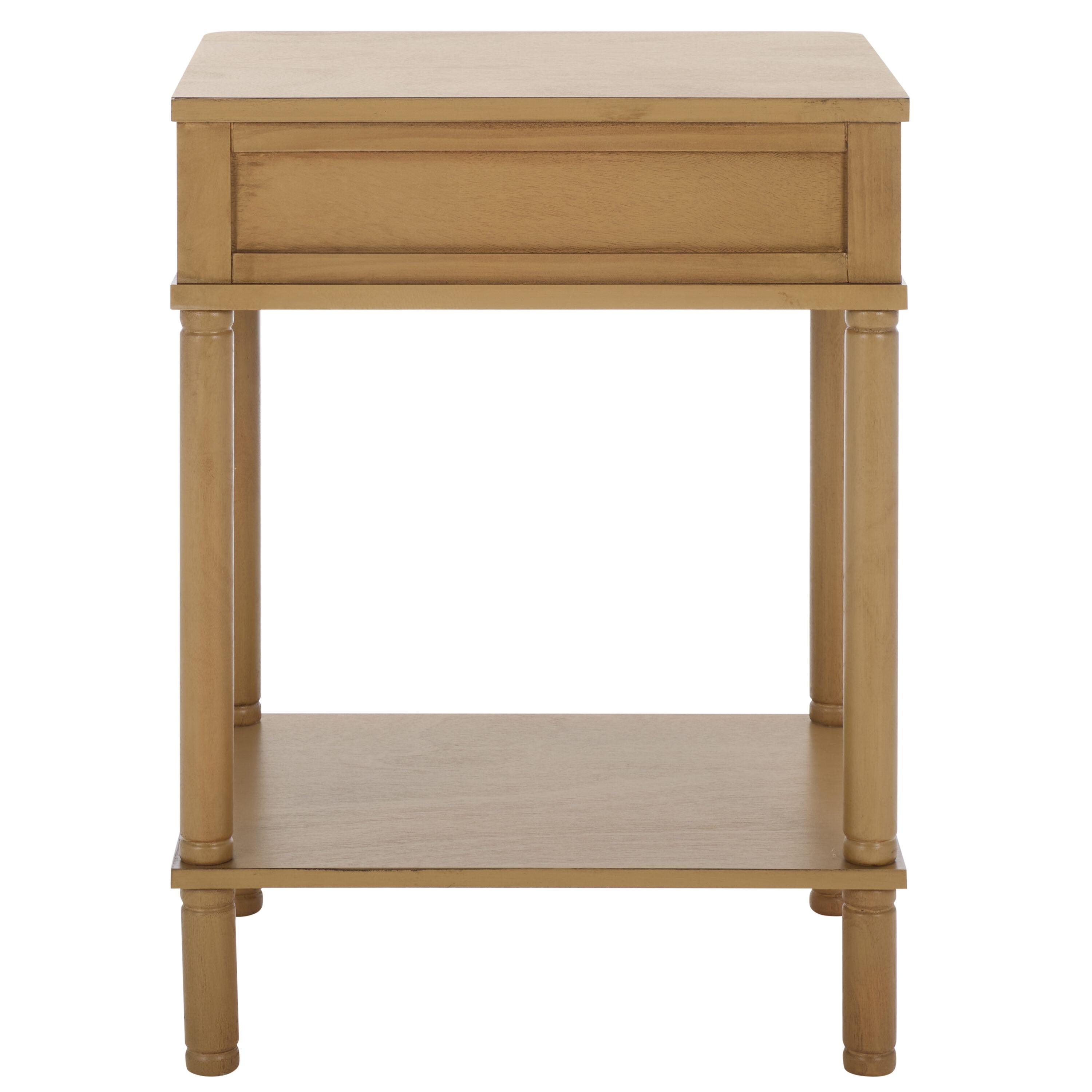 Brown Wood Rectangular End Table with Storage Drawer
