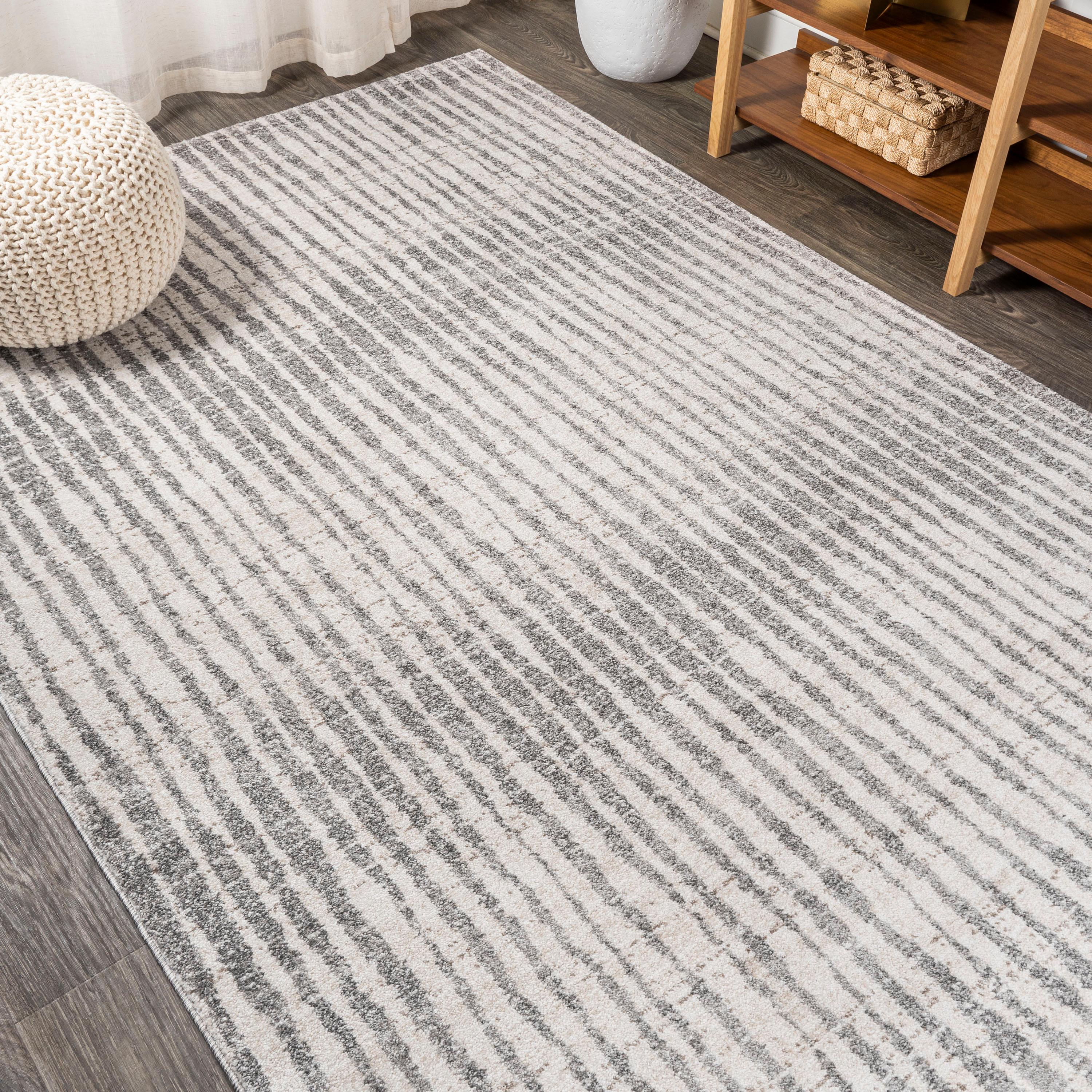 3'x5' Skoura Modern Bold Stripe Area Rug, Beige/Dark Gray - JONATHAN Y