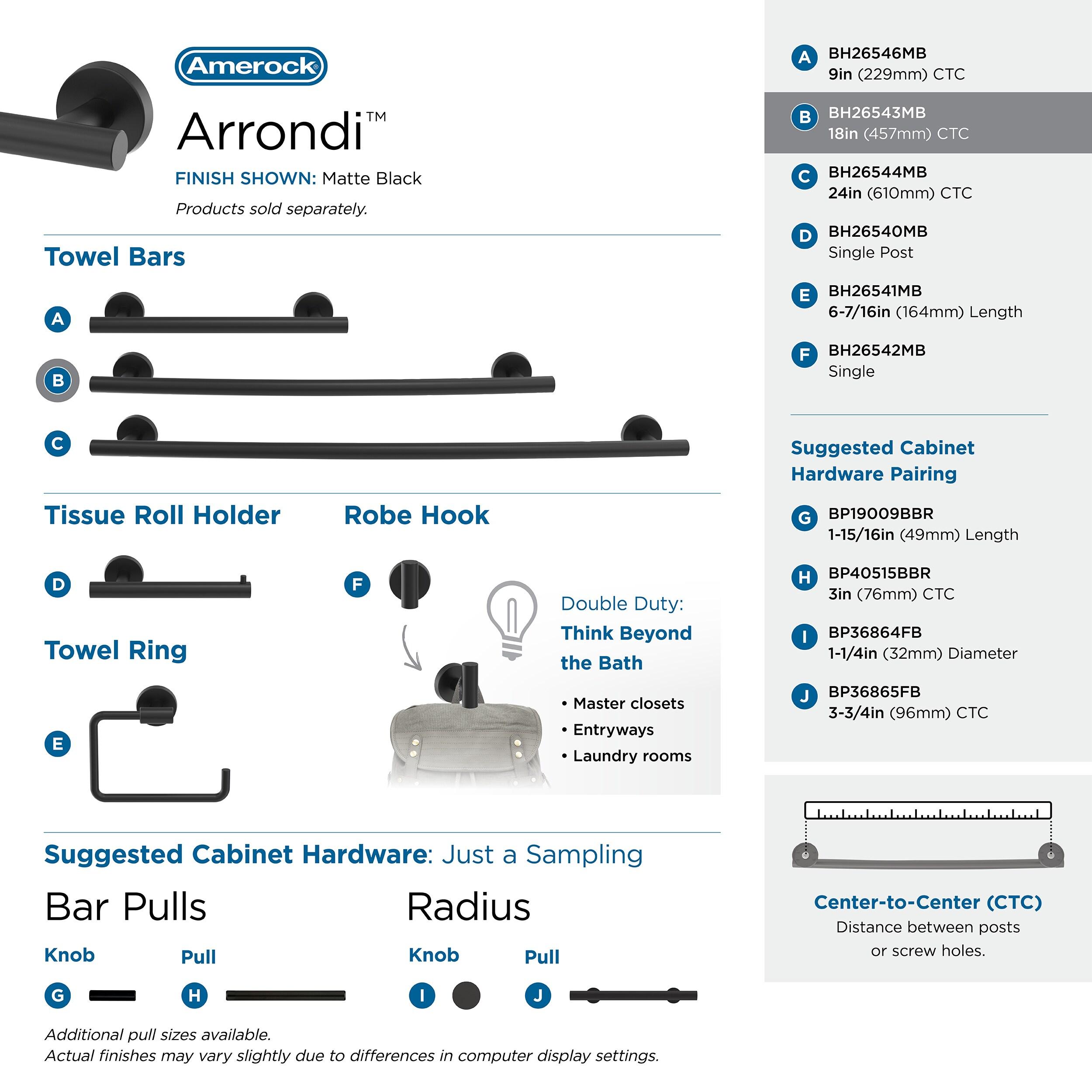 Amerock Arrondi Matte Black 18 inch (457mm) Towel Bar