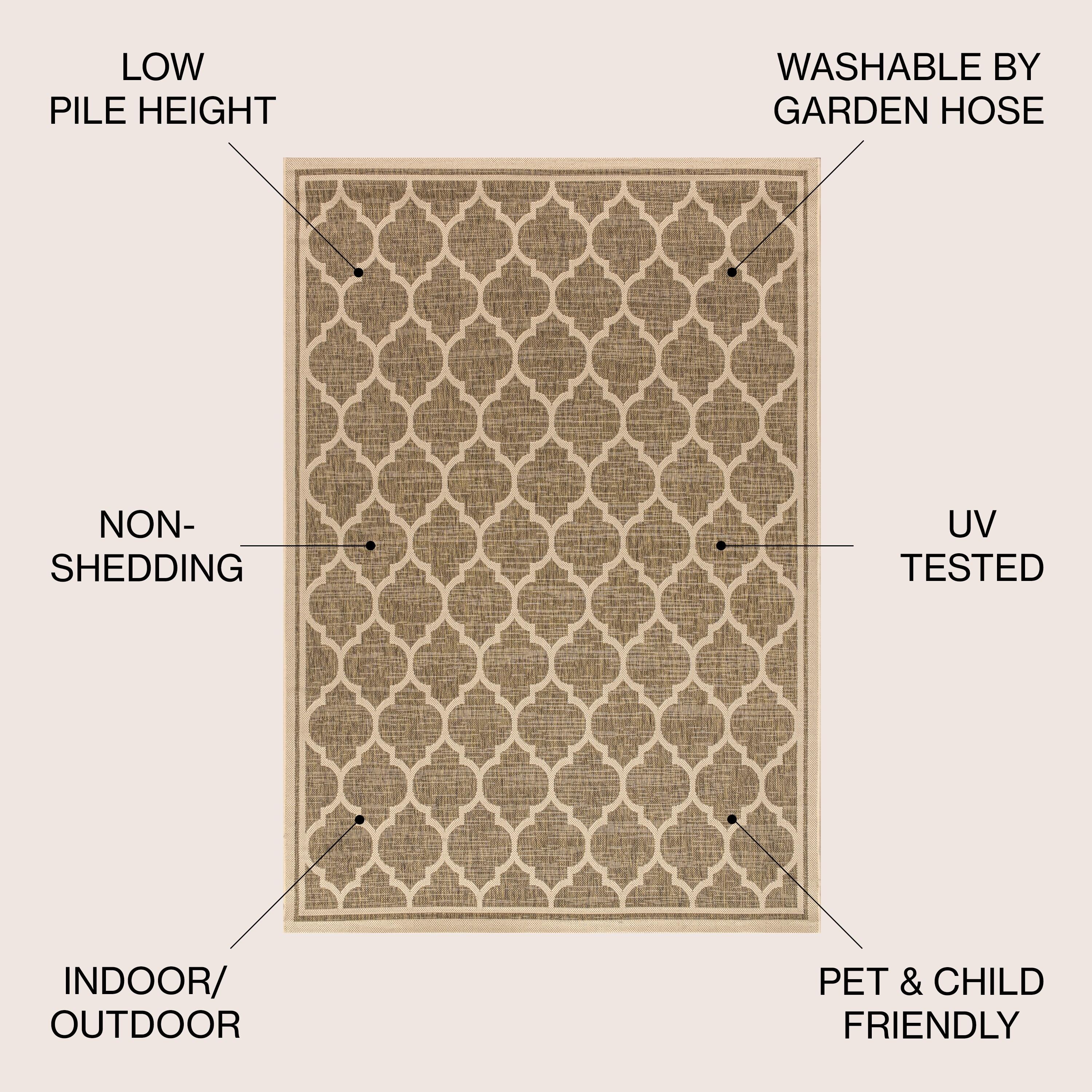 5' Square Trebol Moroccan Trellis Textured Weave Indoor/Outdoor Area Rug, Brown/Beige - JONATHAN Y