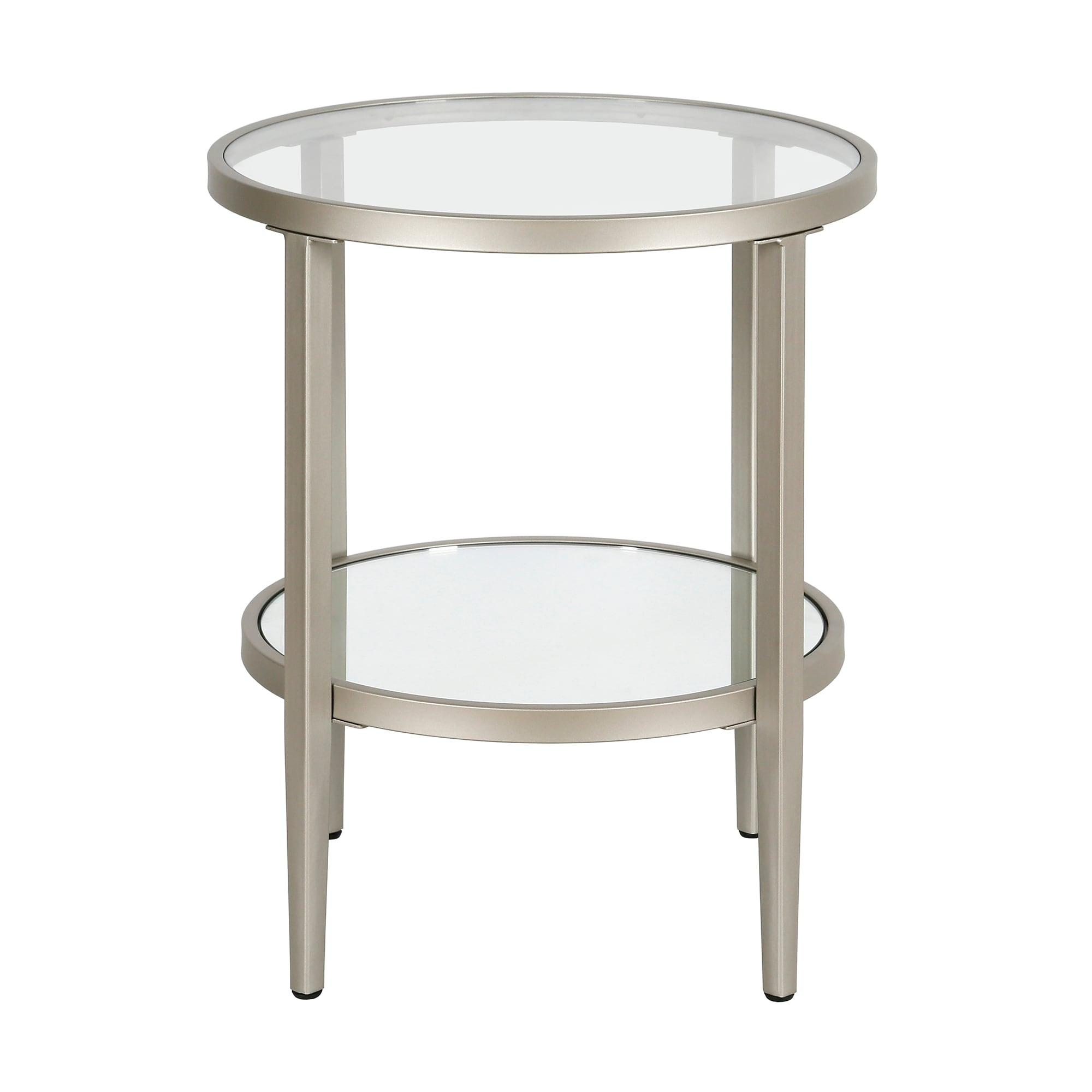 Evelyn&Zoe Hera 20" Wide Round Side Table with Mirror Shelf, Satin Nickel