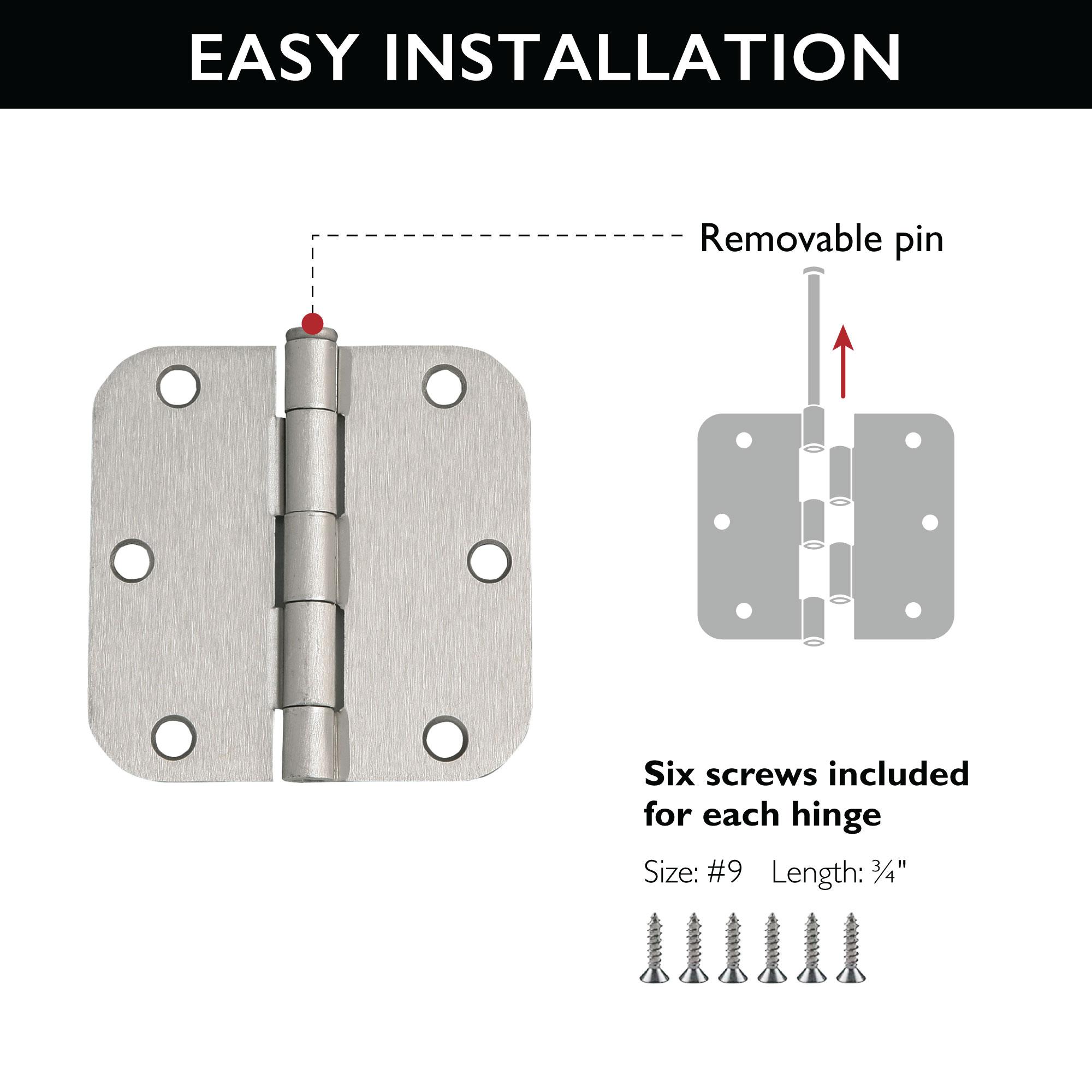 Design House 189548 Door Hinges For Interior Doors 6-pack 3.5-inch X 3.5-inch – Rounded 5/8-inch Radius Steel Door Hinge – Matte Black – Fits Standard Doors